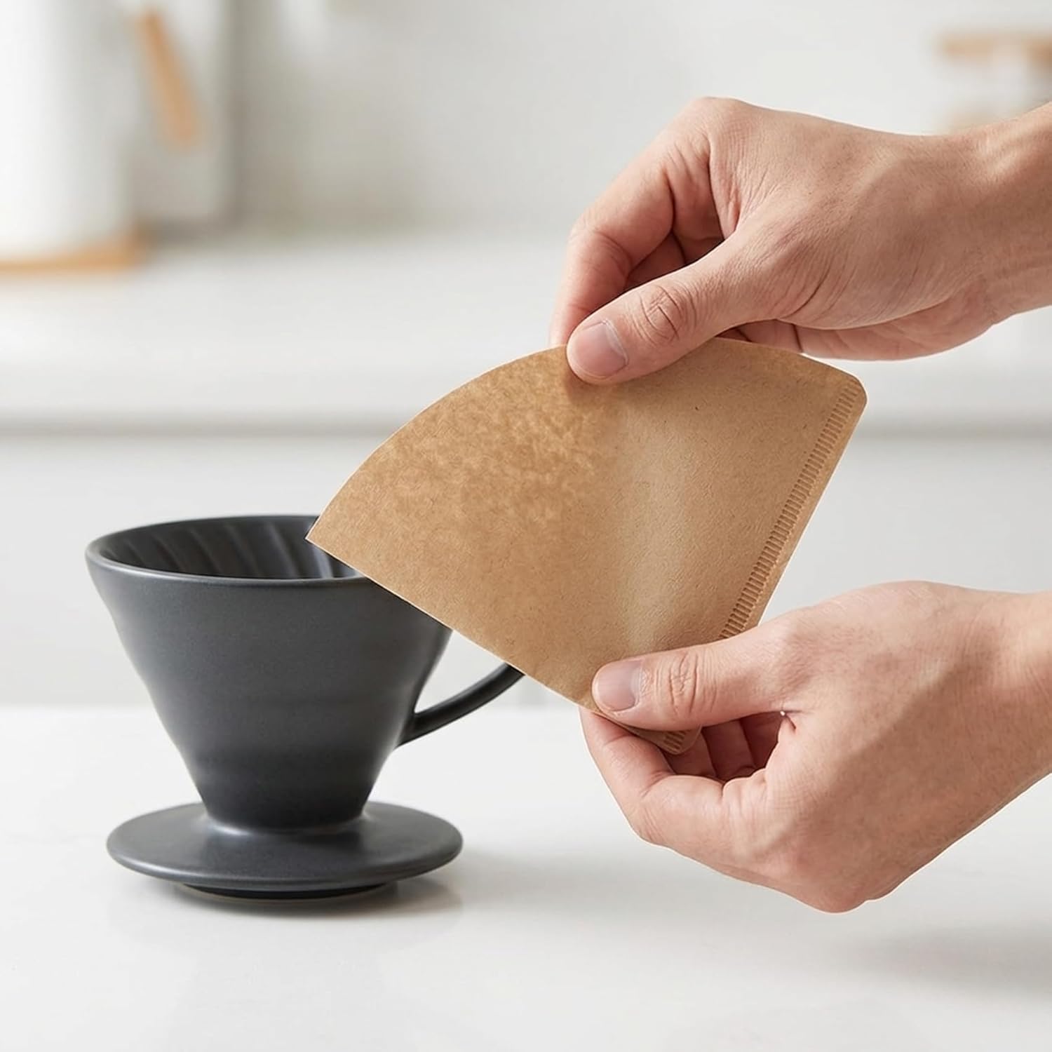 Cuisine Art 100-Piece Unbleached Coffee Filter Papers Natural Wood Pulp V60 Cone Filters Disposable Paper for Pour Over Drippers Fits 2-4 Cups Chemical-Free & Biodegradable (Beige) - Image 2