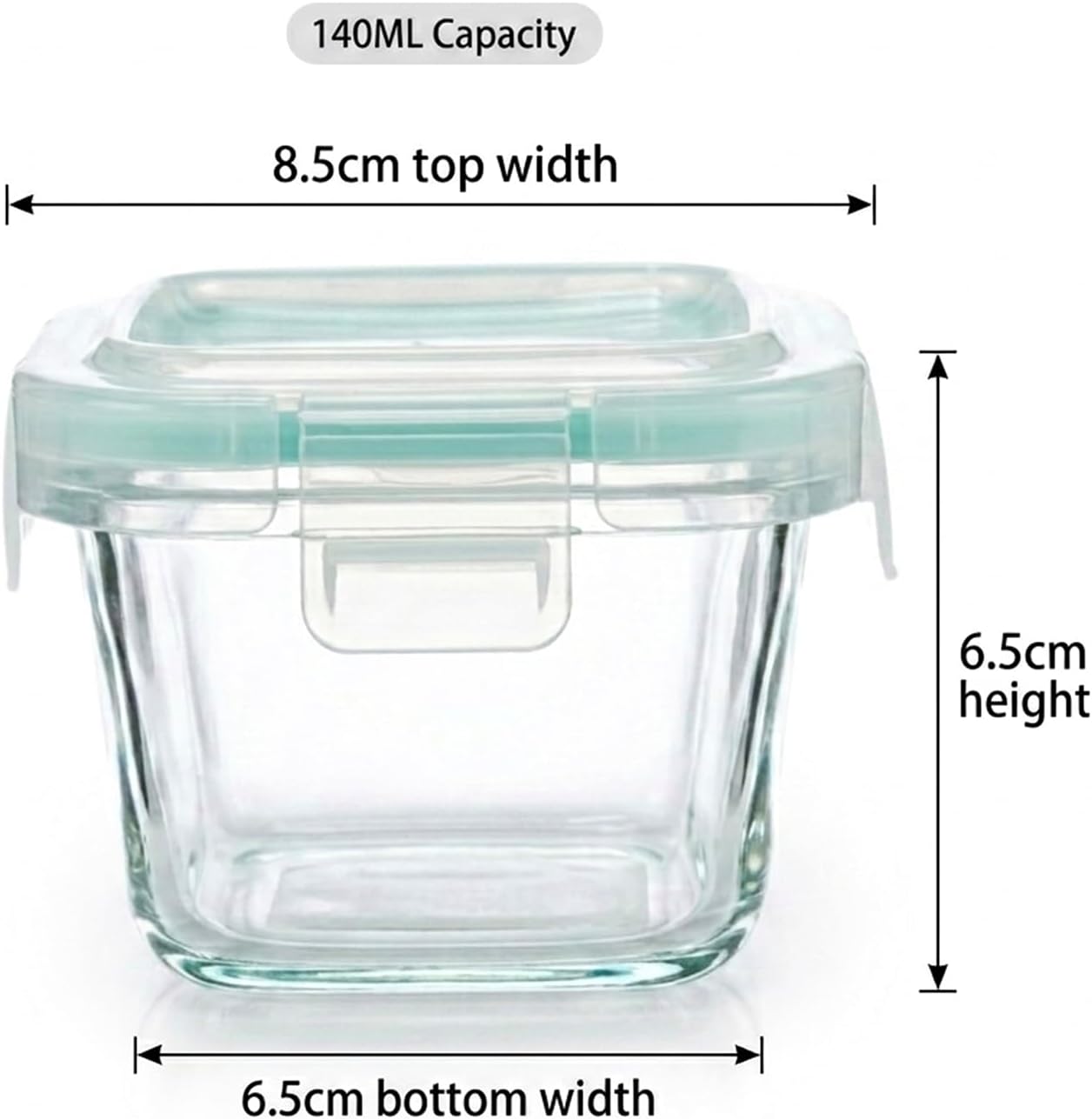 Cuisine Art 140ml Square Glass Food Storage Container Airtight Leak-Proof Locking Lid Premium Borosilicate Small Glass Jar for Spices & Sauces Stackable & Space-Saving Kitchen Organizer - Image 3