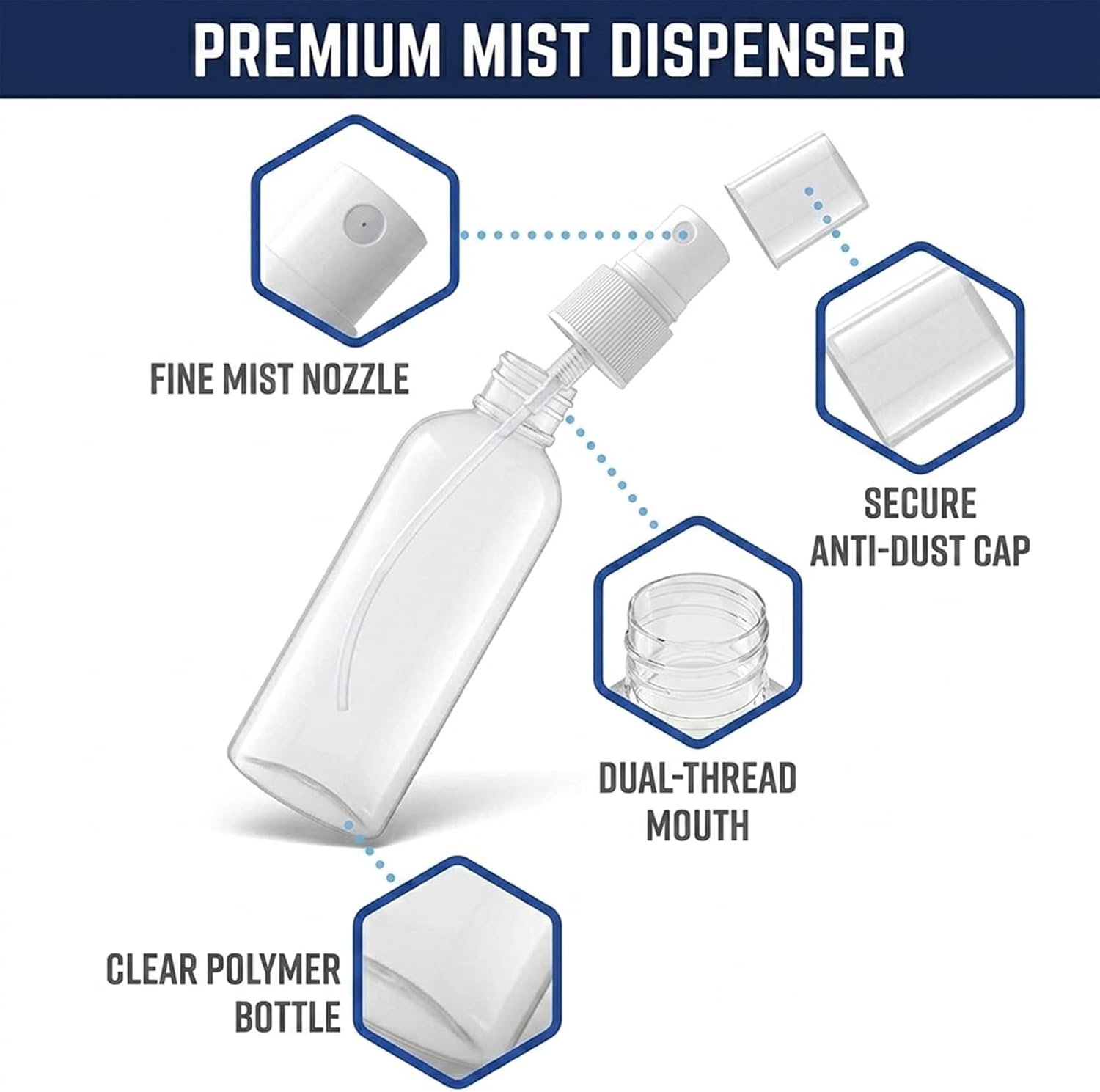 Cuisine Art Fine Mist Spray Bottles 4 Pack, 50ml/2oz Clear Refillable Travel Spray Bottles, Mini Empty Portable Sprayer Containers for Perfume, Water, Essential Oils, Toner, Makeup Transparent - Image 4
