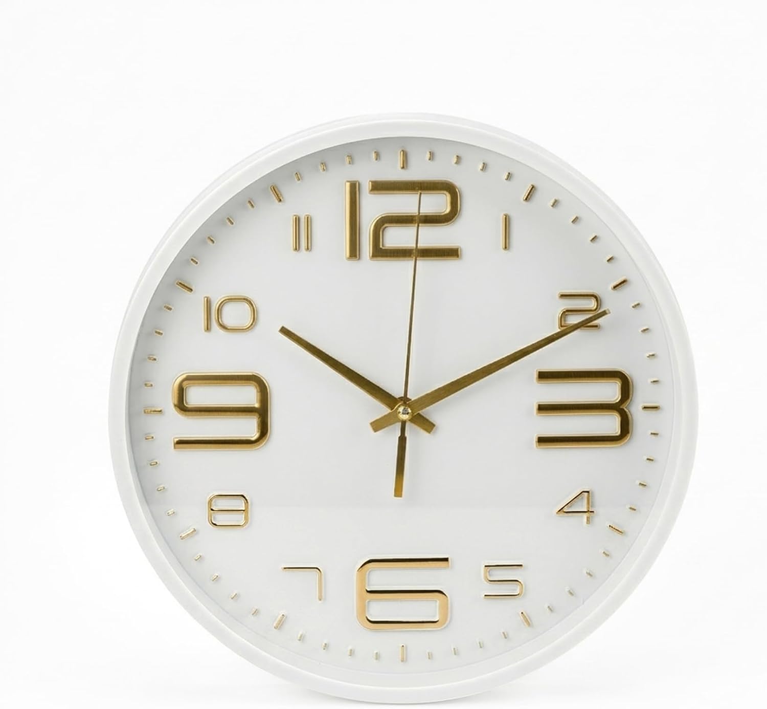 25cm Round Wall Clock Minimalist White Frame with Large Easy-to-Read Numbers 10-Inch Circular Timepiece for Home, Kitchen, Office & Classroom