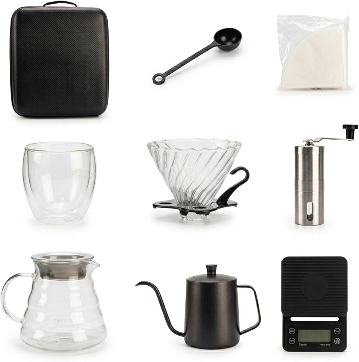 Cuisine Art Professional V60 Coffee Kit 9-Piece All-in-One Barista Set Includes Kettle, Manual Grinder, Glass Server, Digital Timer Scale & Double-Wall Cup Portable Hard-Shell Travel Case - Image 6