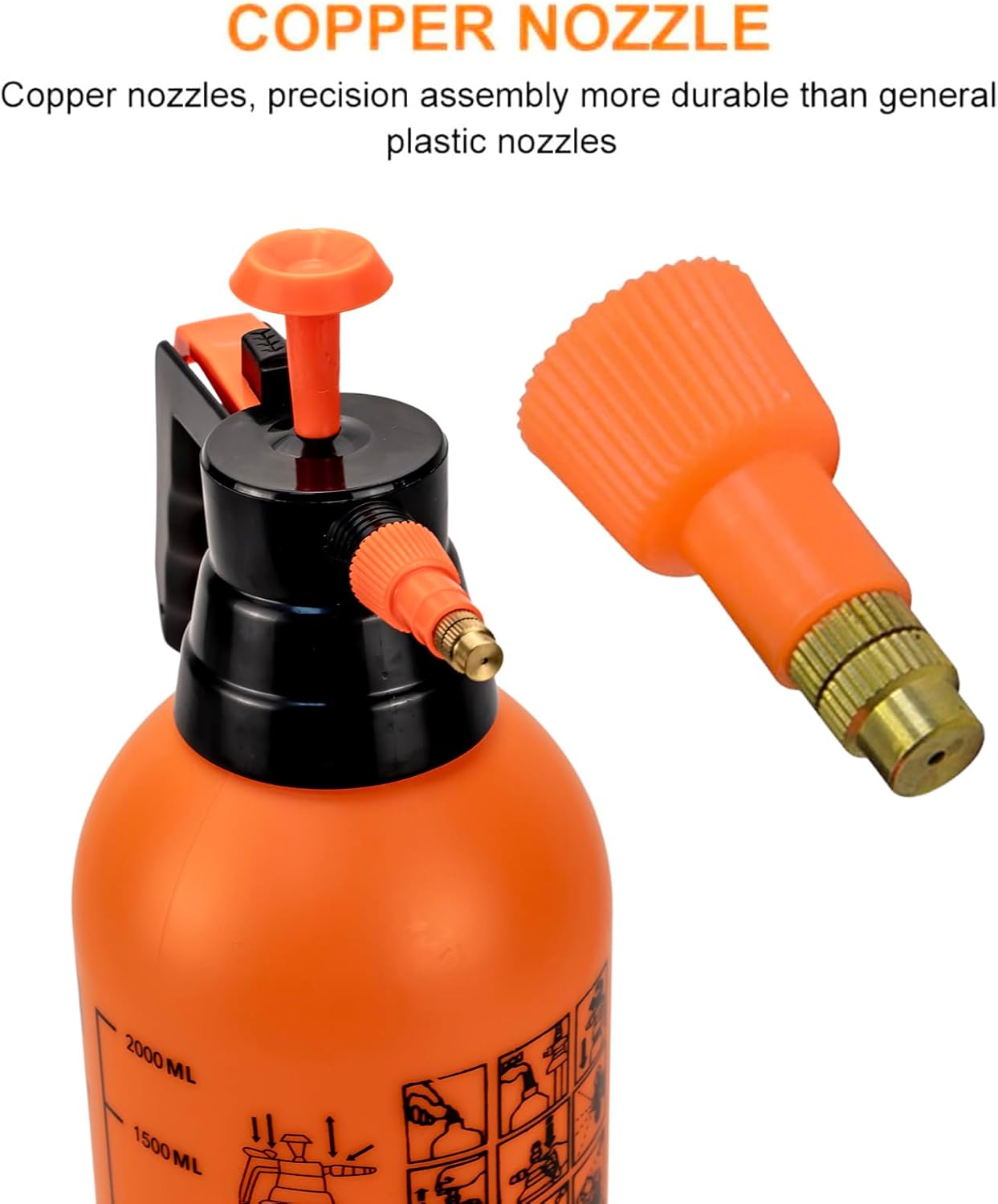 Cuisine Art 2-Litre Garden Pump Pressure Sprayer, Handheld 2L Spray Bottle with Brass Adjustable Nozzle, Trigger Lock & Scale, Fine Mist to Jet Stream for Plants, Weeds, Pest Control & Cleaning - Image 5