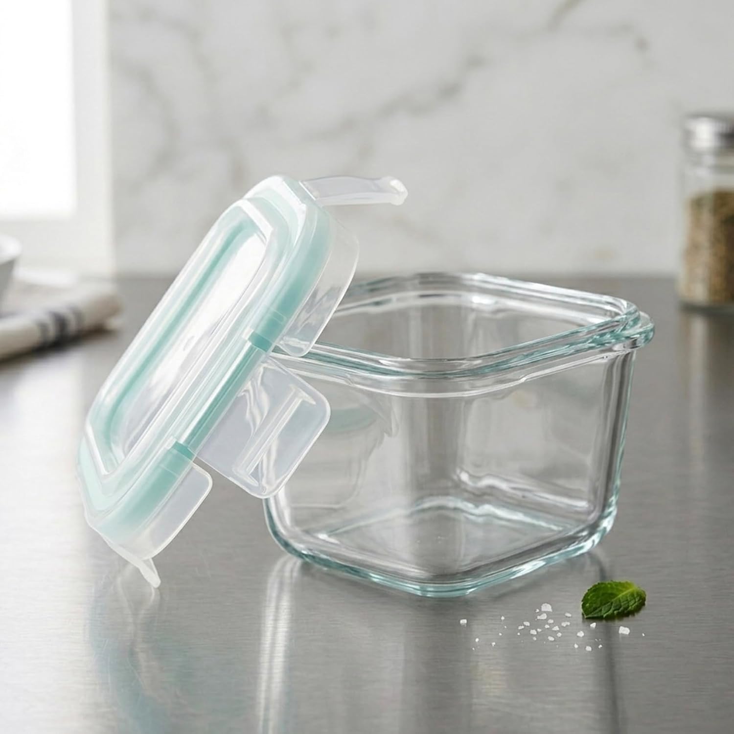 Cuisine Art 140ml Square Glass Food Storage Container Airtight Leak-Proof Locking Lid Premium Borosilicate Small Glass Jar for Spices & Sauces Stackable & Space-Saving Kitchen Organizer - Image 4