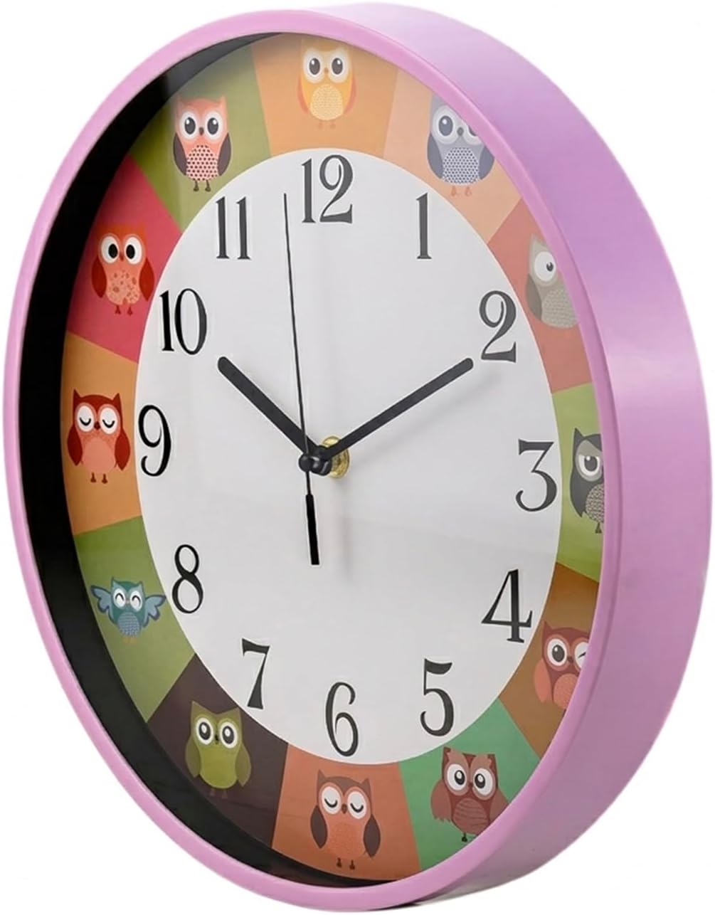 Cuisine Art 30cm Kids Owl Wall Clock Silent Non-Ticking Sweep Movement Large 12-Inch Face for Nursery, Kids Room & Classroom with Easy-to-Read Numerals - Pink Frame - Image 4