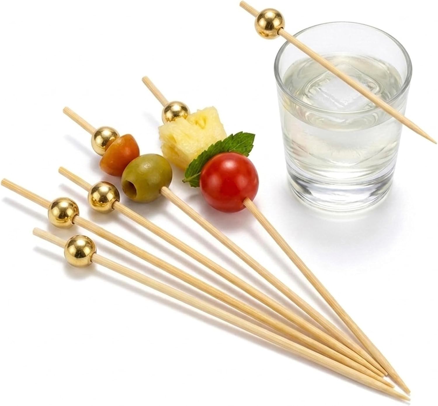 Cuisine Art Premium Gold Bead Bamboo Cocktail Picks 50-Piece Elegant Party Food Skewers 12cm Decorative Serving Toothpicks for Appetizers, Finger Foods, Charcuterie & Garnishing - Image 4
