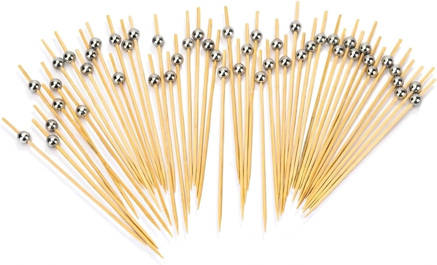 Cuisine Art Premium Silver Bead Bamboo Cocktail Picks 50-Piece Elegant Party Food Skewers 12cm Decorative Serving Toothpicks for Appetizers, Finger Foods, Charcuterie & Garnishing - Image 3