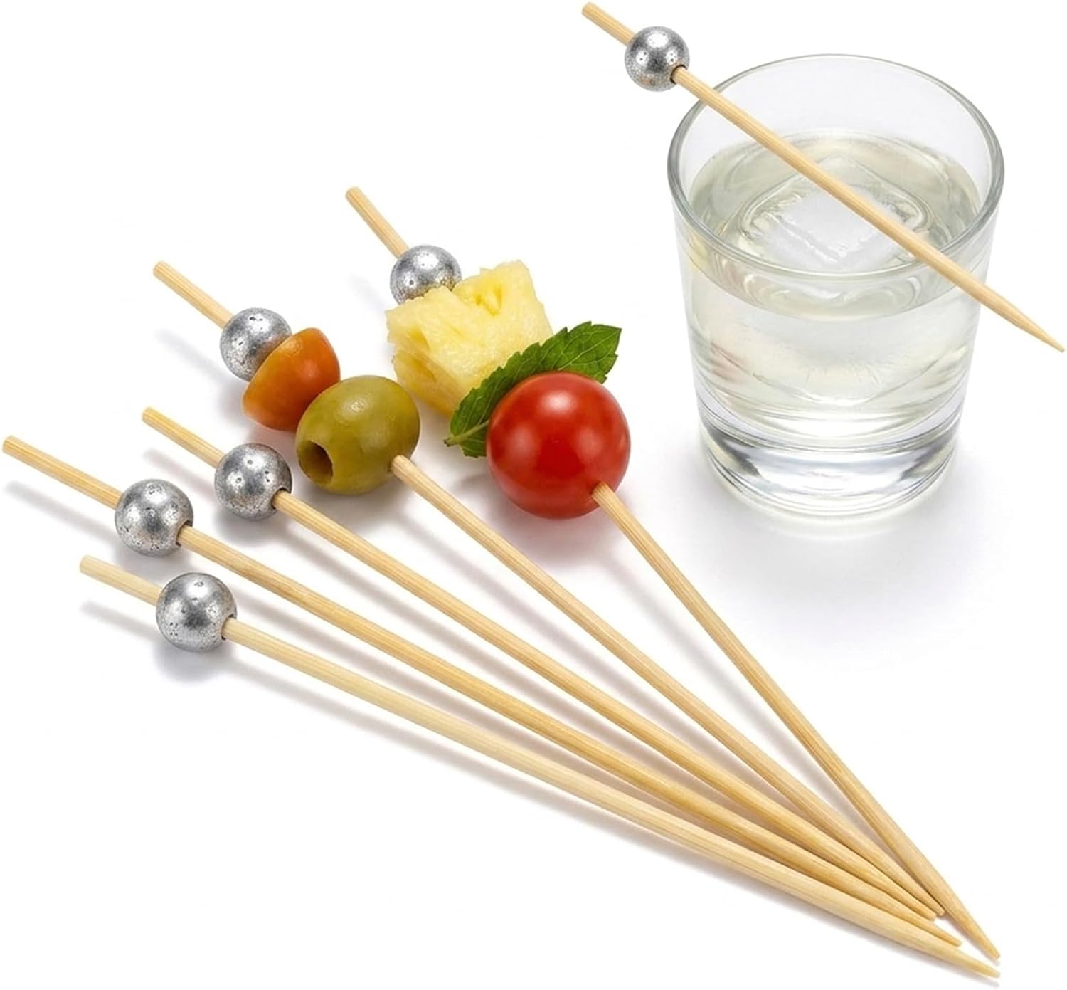 Cuisine Art Premium Silver Bead Bamboo Cocktail Picks 50-Piece Elegant Party Food Skewers 12cm Decorative Serving Toothpicks for Appetizers, Finger Foods, Charcuterie & Garnishing - Image 4