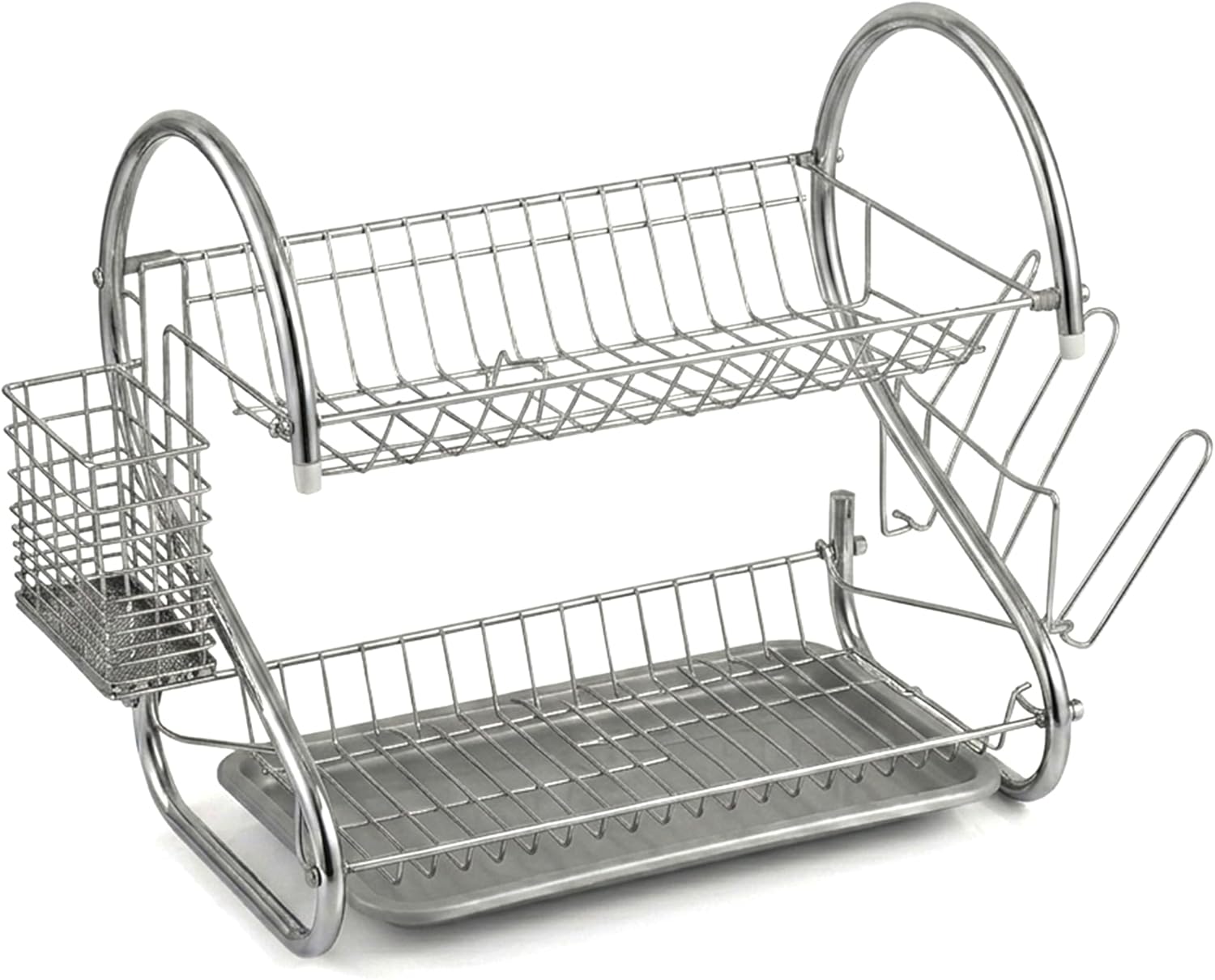 Cuisine Art 2-Tier Iron Dish Drying Rack 40x24x24cm Compact Kitchen Organizer Heavy-Duty Rust-Resistant Frame with Removable Drip Tray & Cutlery Holder Space-Saving Stand for Plates & Bowls - Image 2