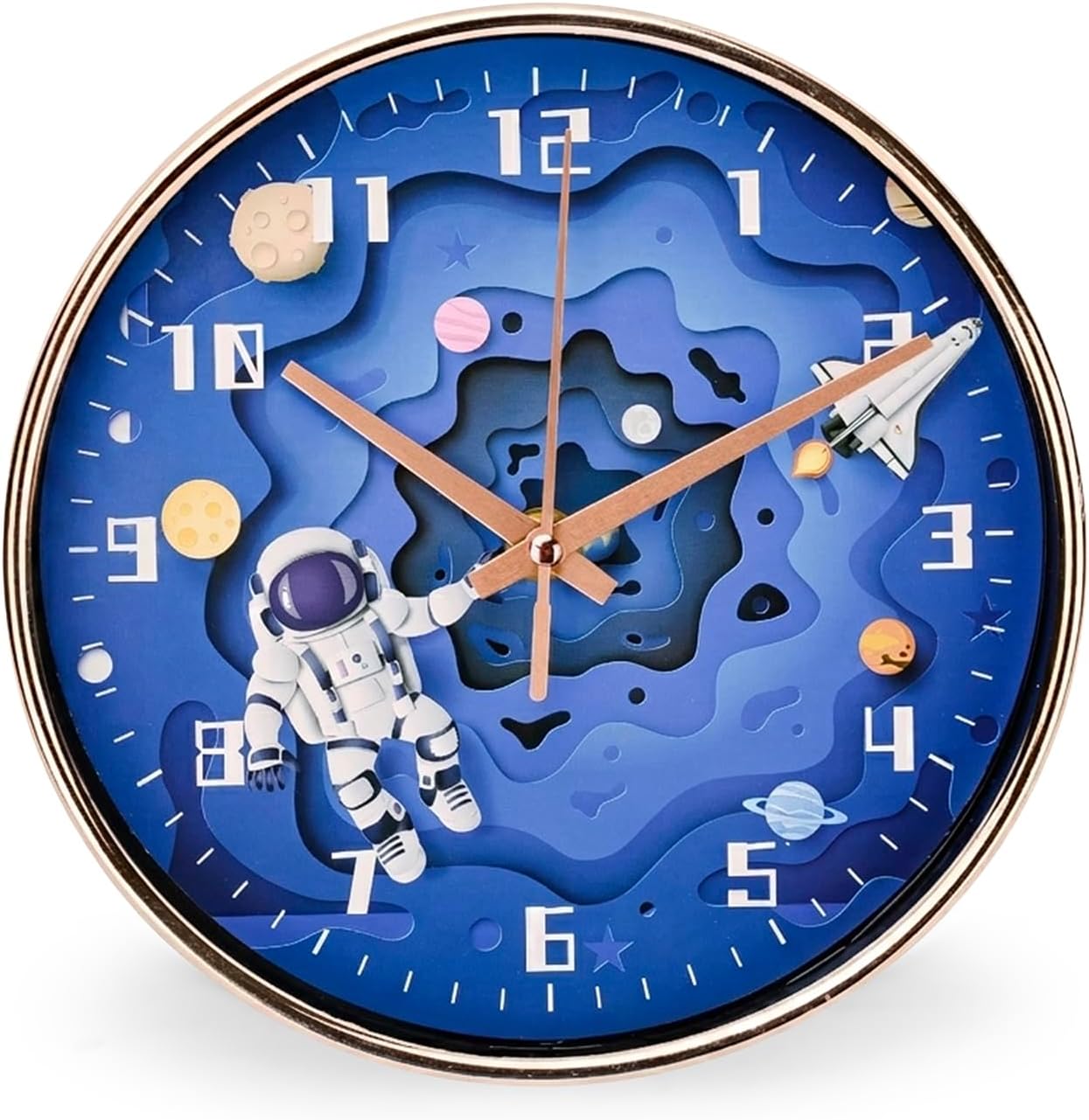 Cuisine Art Astronaut Wall Clock Silent Non-Ticking Sweep Movement 3D Astro Space Character Design for Kids & Nursery 20cm Round Decorative Timepiece