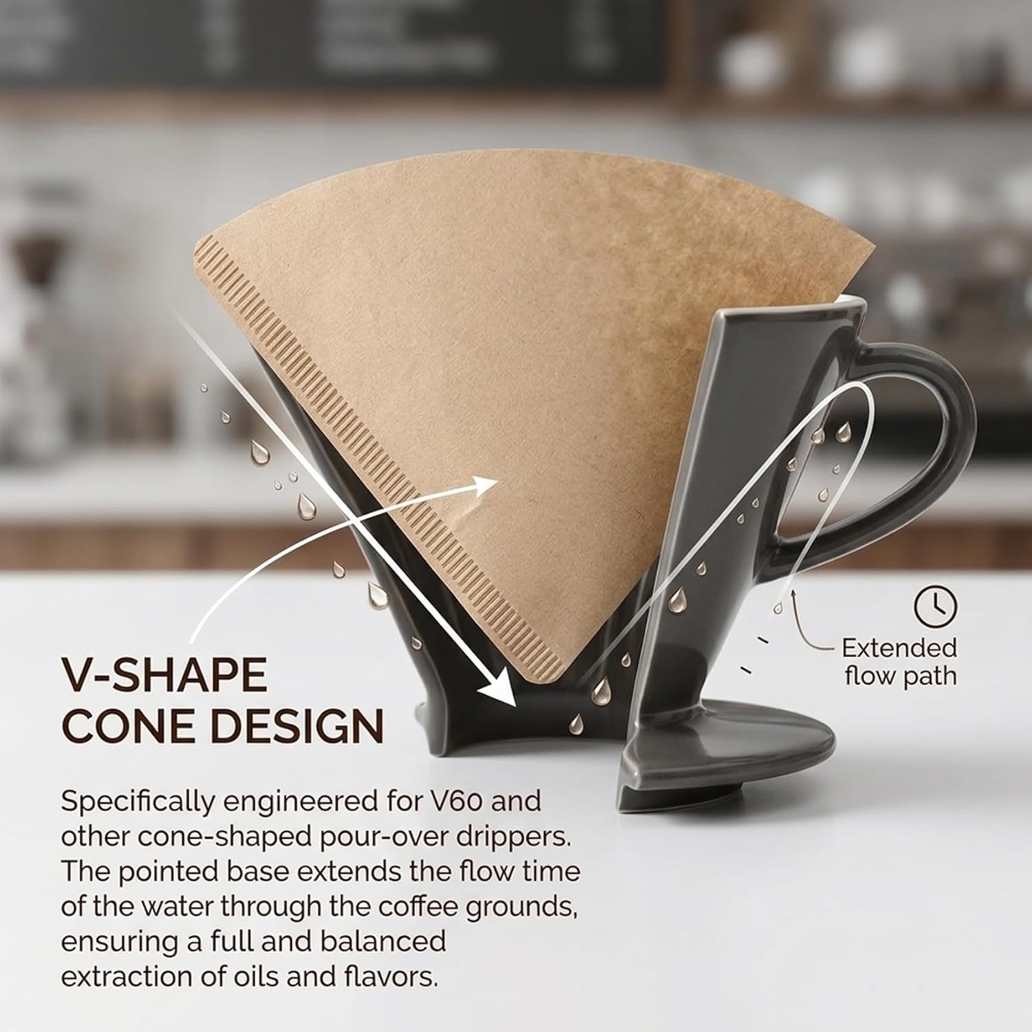 Cuisine Art 100-Piece Unbleached Coffee Filter Papers Natural Wood Pulp V60 Cone Filters Disposable Paper for Pour Over Drippers Fits 2-4 Cups Chemical-Free & Biodegradable (Beige) - Image 5