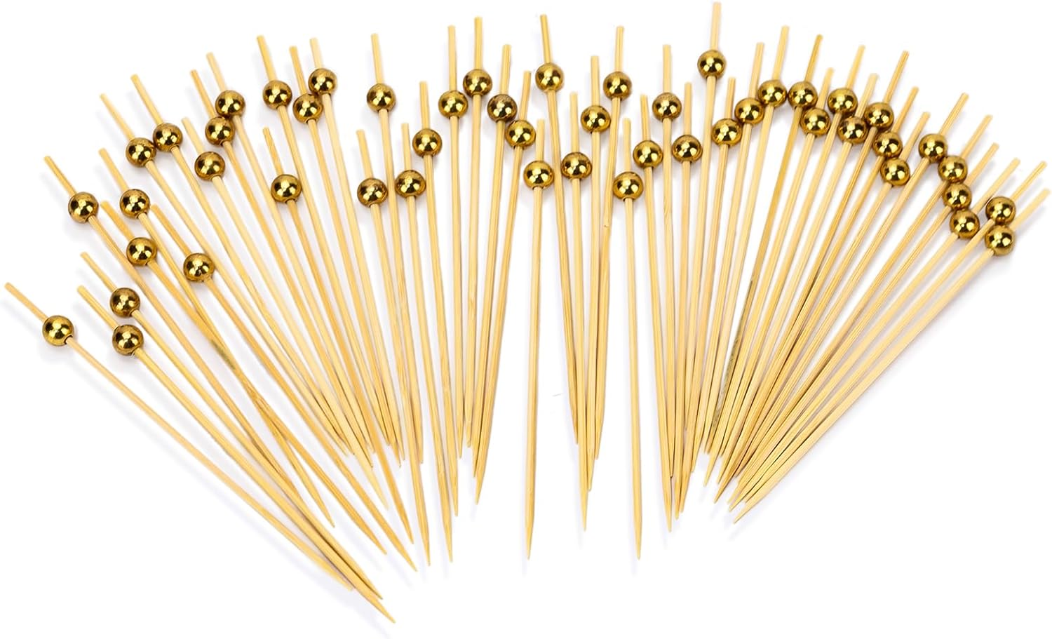 Cuisine Art Premium Gold Bead Bamboo Cocktail Picks 50-Piece Elegant Party Food Skewers 12cm Decorative Serving Toothpicks for Appetizers, Finger Foods, Charcuterie & Garnishing - Image 3