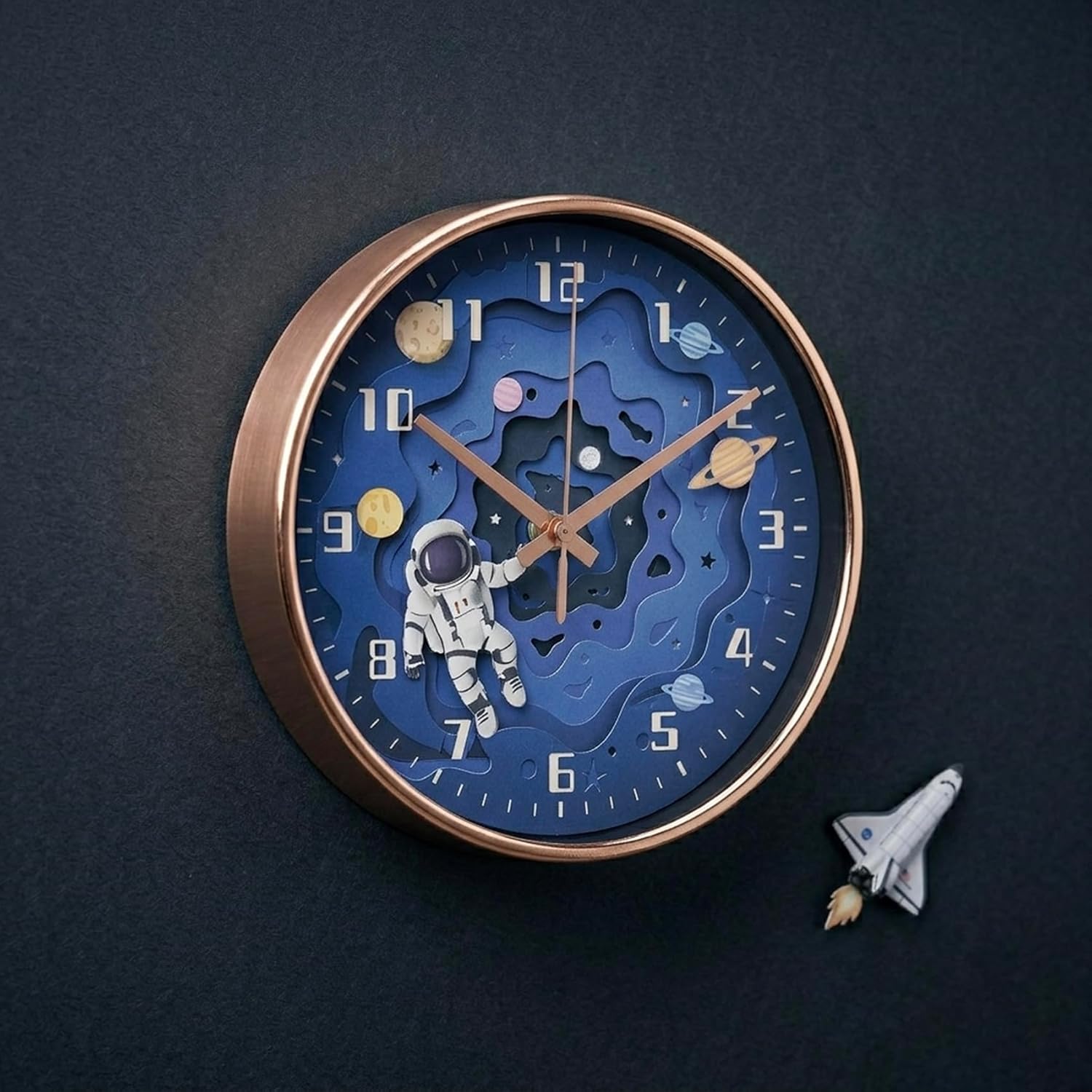 Cuisine Art Astronaut Wall Clock Silent Non-Ticking Sweep Movement 3D Astro Space Character Design for Kids & Nursery 20cm Round Decorative Timepiece - Image 5