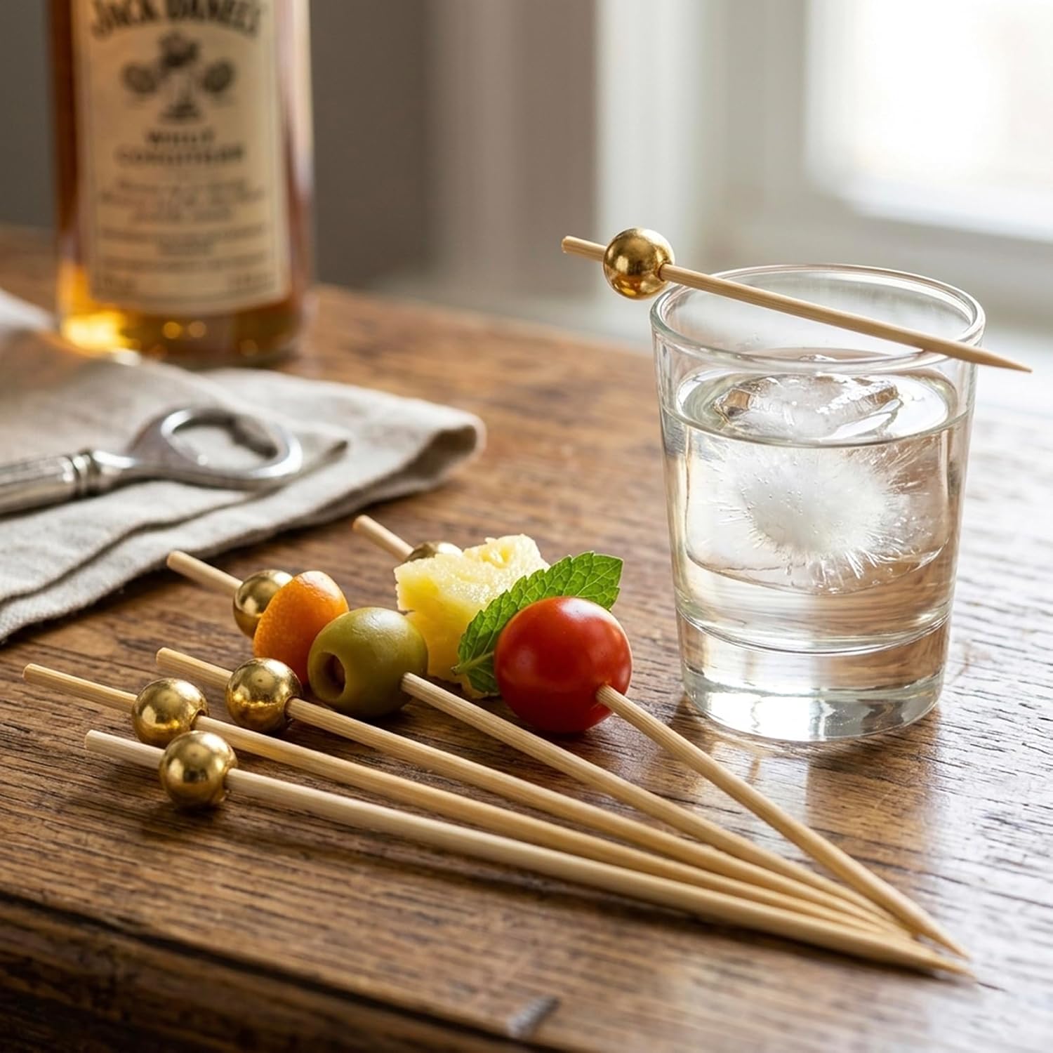 Cuisine Art Premium Gold Bead Bamboo Cocktail Picks 50-Piece Elegant Party Food Skewers 12cm Decorative Serving Toothpicks for Appetizers, Finger Foods, Charcuterie & Garnishing - Image 2