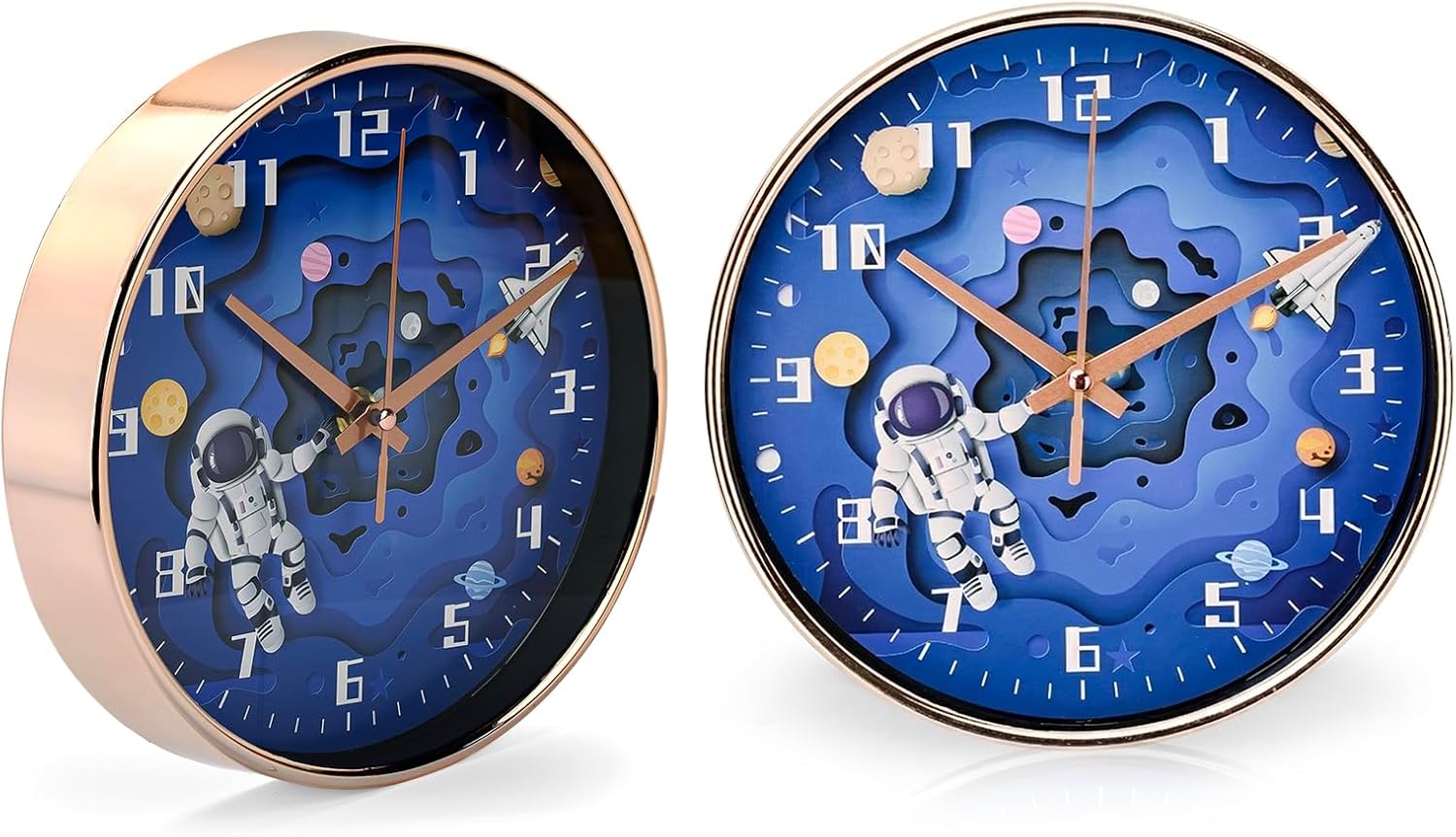 Cuisine Art Astronaut Wall Clock Silent Non-Ticking Sweep Movement 3D Astro Space Character Design for Kids & Nursery 20cm Round Decorative Timepiece - Image 6