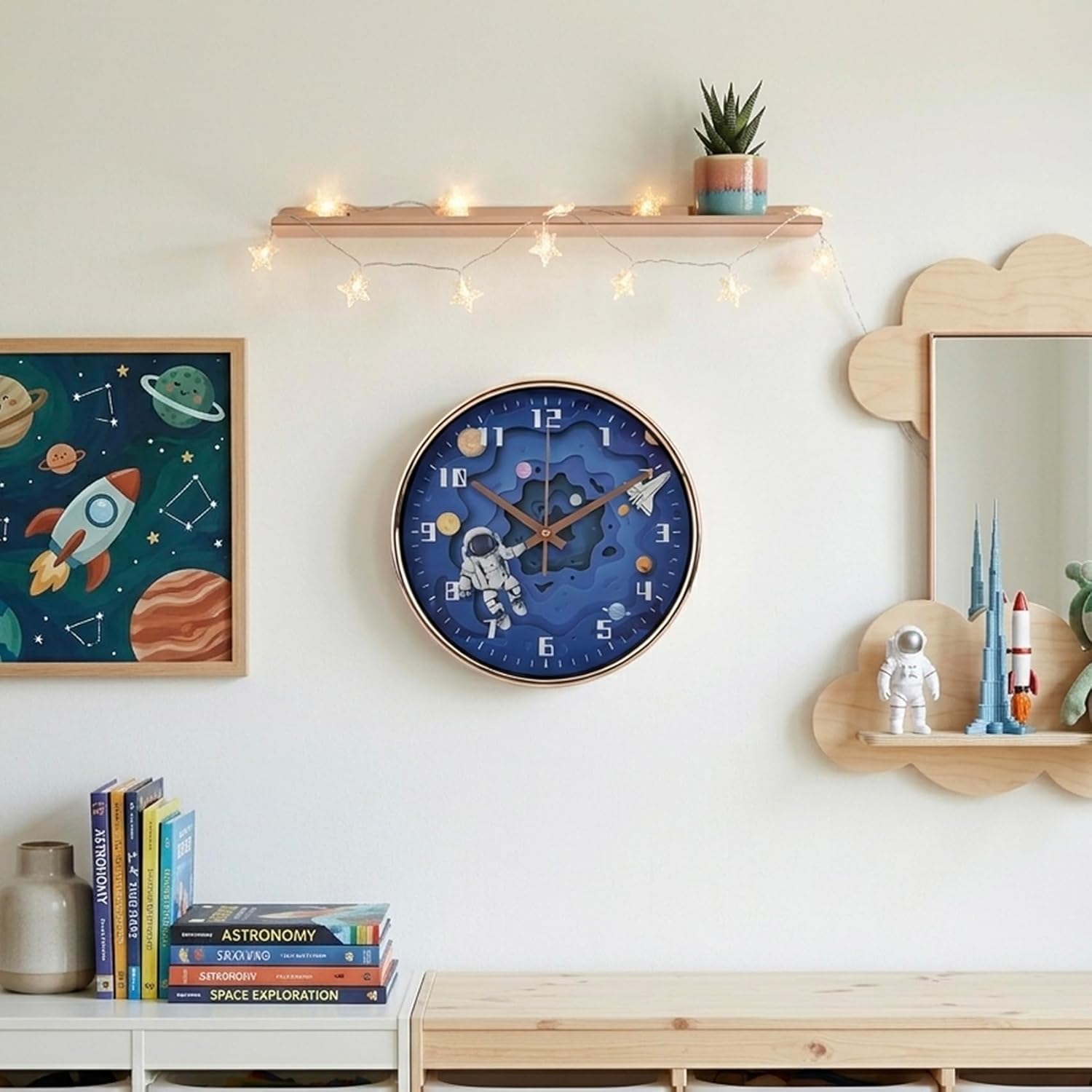 Cuisine Art Astronaut Wall Clock Silent Non-Ticking Sweep Movement 3D Astro Space Character Design for Kids & Nursery 20cm Round Decorative Timepiece - Image 2