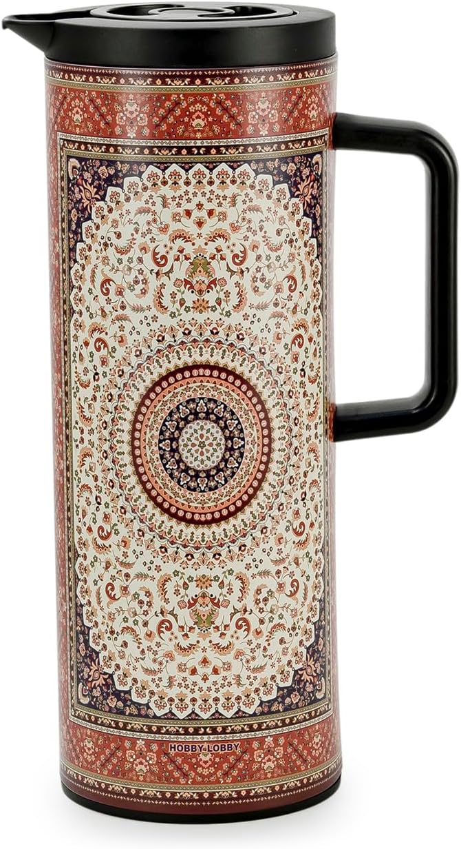 Cuisine Art Hobby Lobby 1.0L Arabic Design Vacuum Flask Insulated Thermal Coffee & Tea Carafe 24 Hours Hot & Cold Retention Leak-Resistant Beverage Jug with Ergonomic Handle - Image 7