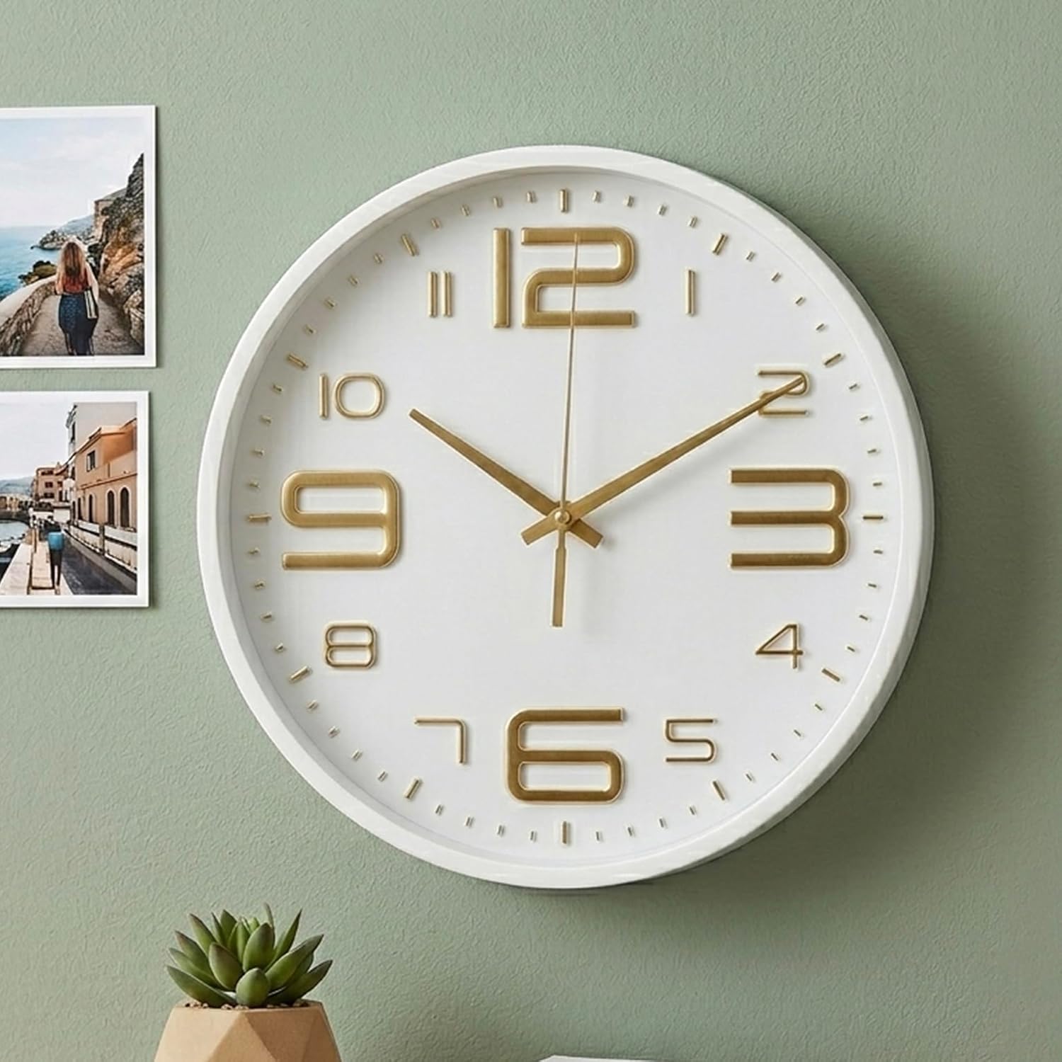 25cm Round Wall Clock Minimalist White Frame with Large Easy-to-Read Numbers 10-Inch Circular Timepiece for Home, Kitchen, Office & Classroom - Image 2