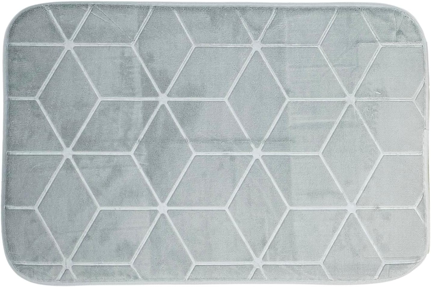 Ultra-Absorbent Memory Foam Bath Mat 40x60cm Plush Grey Bathroom Rug with Non-Slip Backing Quick-Dry Debossed Geometric Pattern Soft Decorative Floor Mat for Shower & Tub
