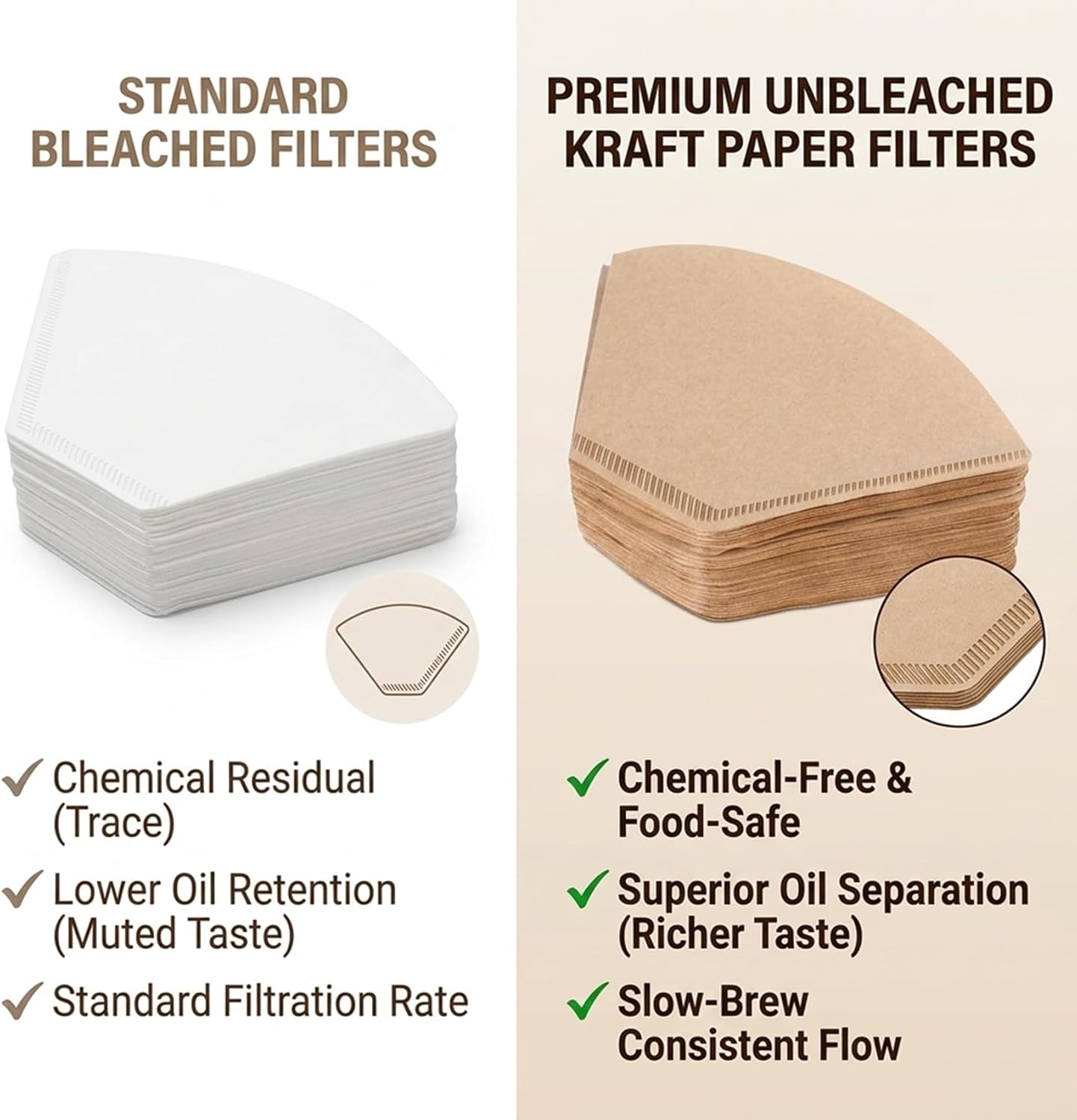 Cuisine Art 100-Piece Unbleached Coffee Filter Papers Natural Wood Pulp V60 Cone Filters Disposable Paper for Pour Over Drippers Fits 2-4 Cups Chemical-Free & Biodegradable (Beige) - Image 4