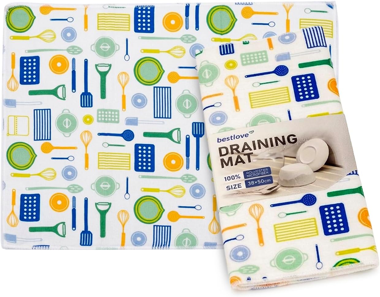 Cuisine Art Ultra-Absorbent Microfiber Dish Draining Mat 38x50cm Large Kitchen Drying Mat for Dishes, Glassware & Pots Quick-Dry, Machine Washable Protective Countertop Mat
