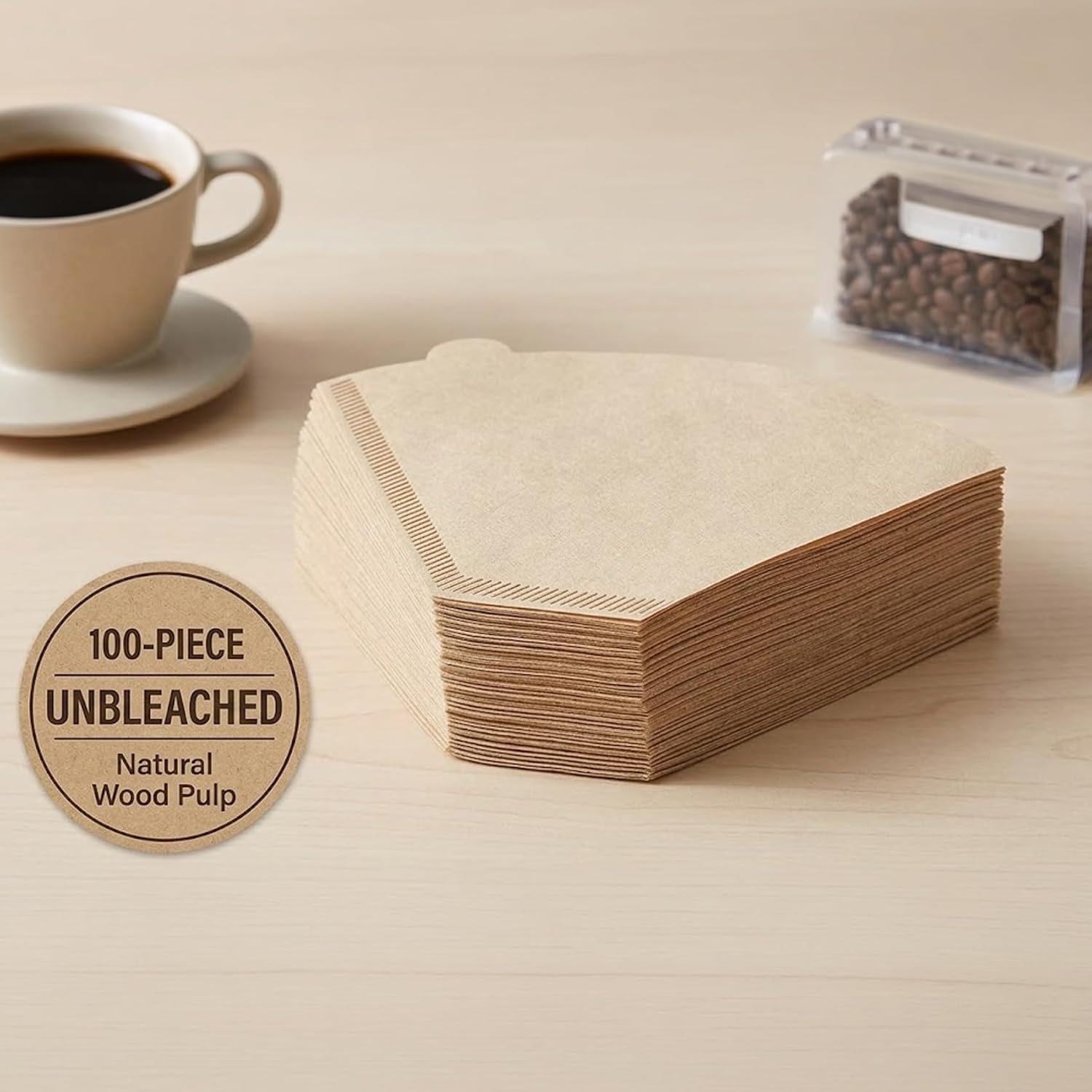 Cuisine Art 100-Piece Unbleached Coffee Filter Papers Natural Wood Pulp V60 Cone Filters Disposable Paper for Pour Over Drippers Fits 2-4 Cups Chemical-Free & Biodegradable (Beige) - Image 6
