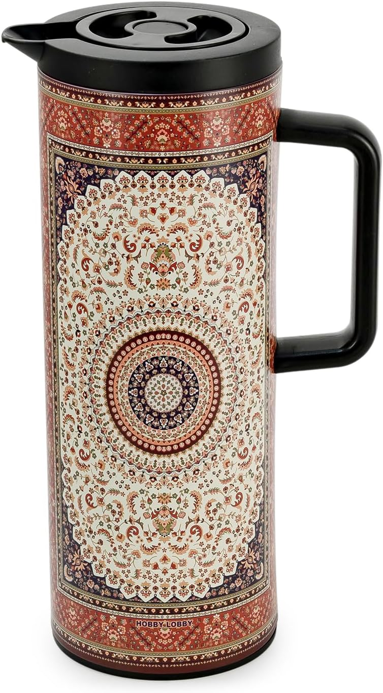 Cuisine Art Hobby Lobby 1.0L Arabic Design Vacuum Flask Insulated Thermal Coffee & Tea Carafe 24 Hours Hot & Cold Retention Leak-Resistant Beverage Jug with Ergonomic Handle
