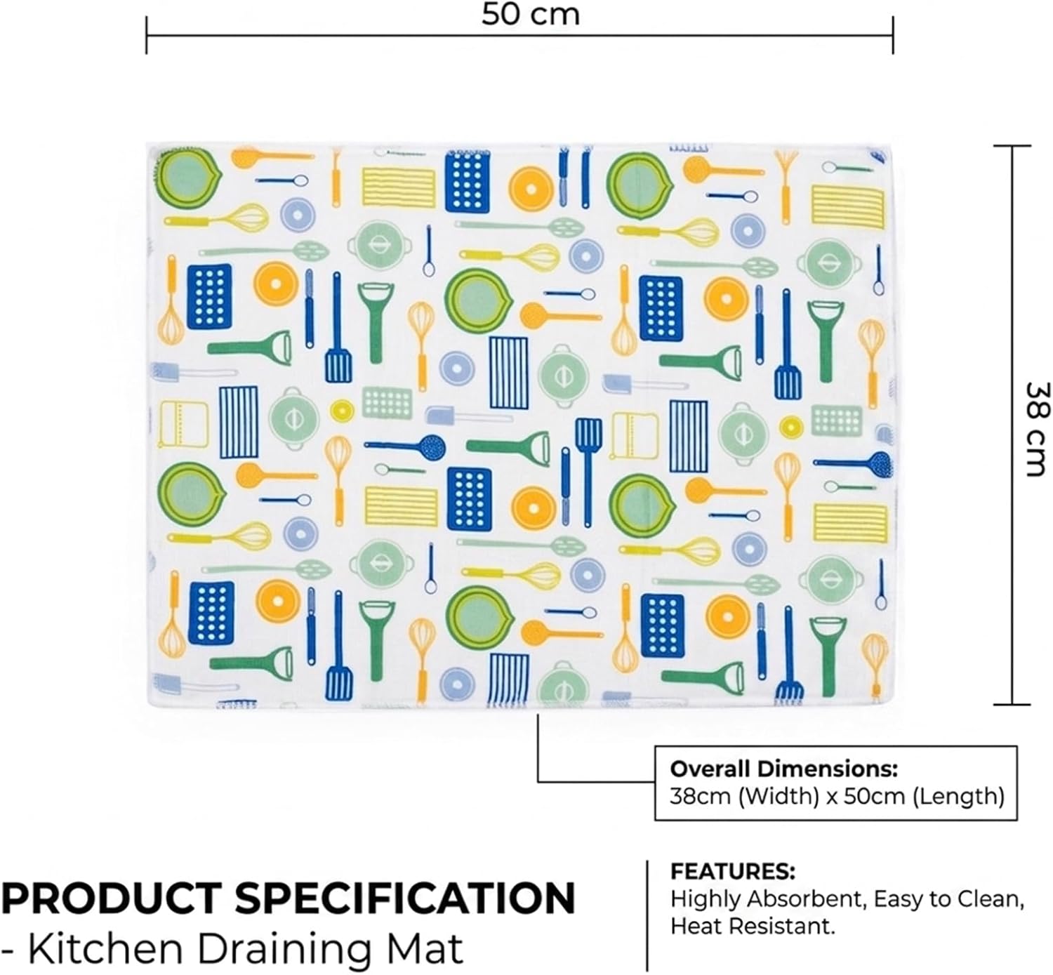 Cuisine Art Ultra-Absorbent Microfiber Dish Draining Mat 38x50cm Large Kitchen Drying Mat for Dishes, Glassware & Pots Quick-Dry, Machine Washable Protective Countertop Mat - Image 3