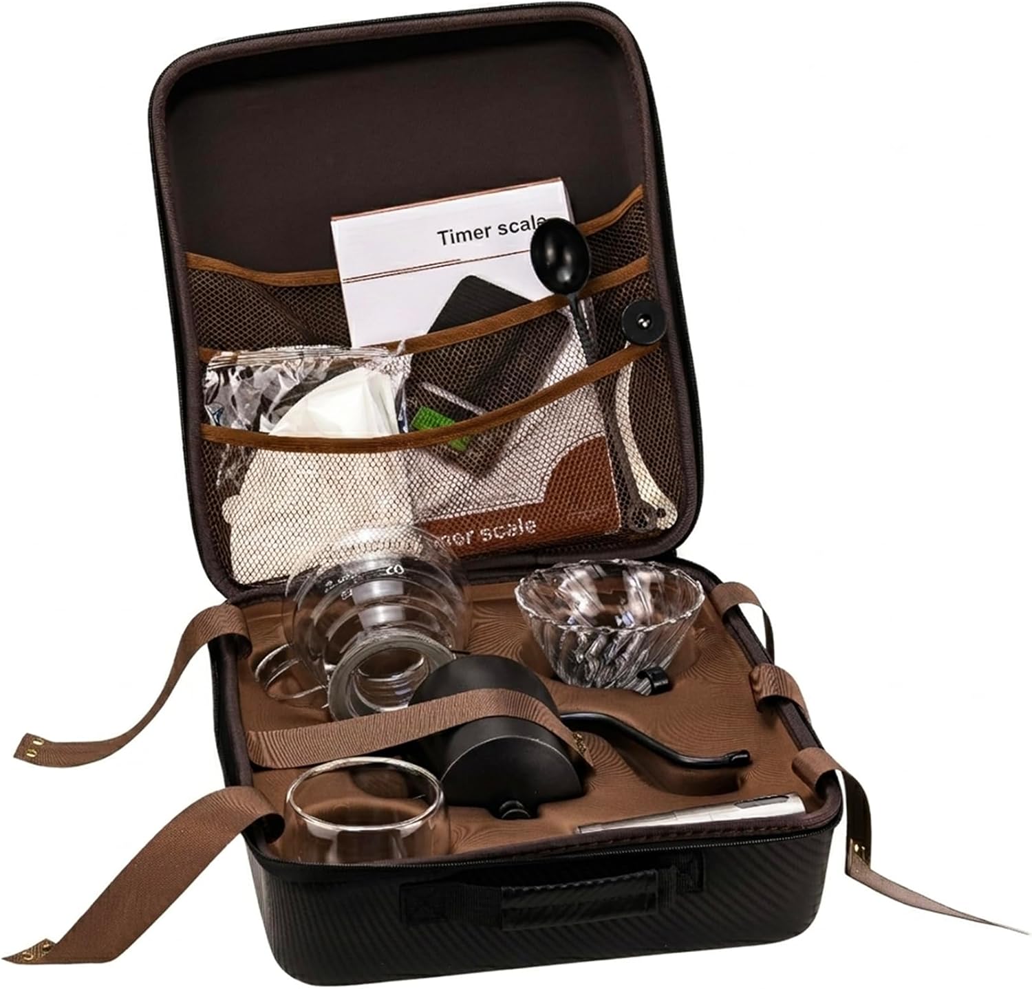 Cuisine Art Professional V60 Coffee Kit 9-Piece All-in-One Barista Set Includes Kettle, Manual Grinder, Glass Server, Digital Timer Scale & Double-Wall Cup Portable Hard-Shell Travel Case - Image 7