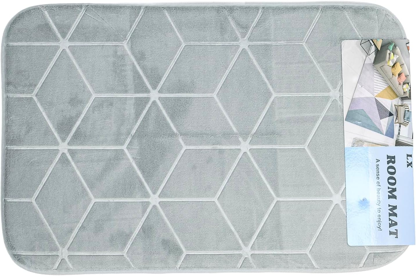 Ultra-Absorbent Memory Foam Bath Mat 40x60cm Plush Grey Bathroom Rug with Non-Slip Backing Quick-Dry Debossed Geometric Pattern Soft Decorative Floor Mat for Shower & Tub - Image 5