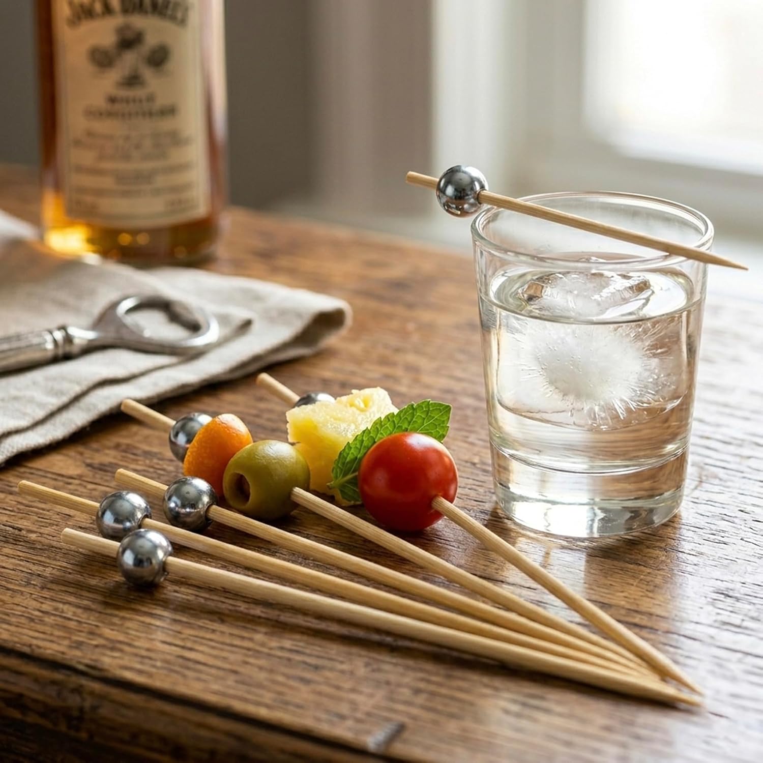 Cuisine Art Premium Silver Bead Bamboo Cocktail Picks 50-Piece Elegant Party Food Skewers 12cm Decorative Serving Toothpicks for Appetizers, Finger Foods, Charcuterie & Garnishing - Image 2