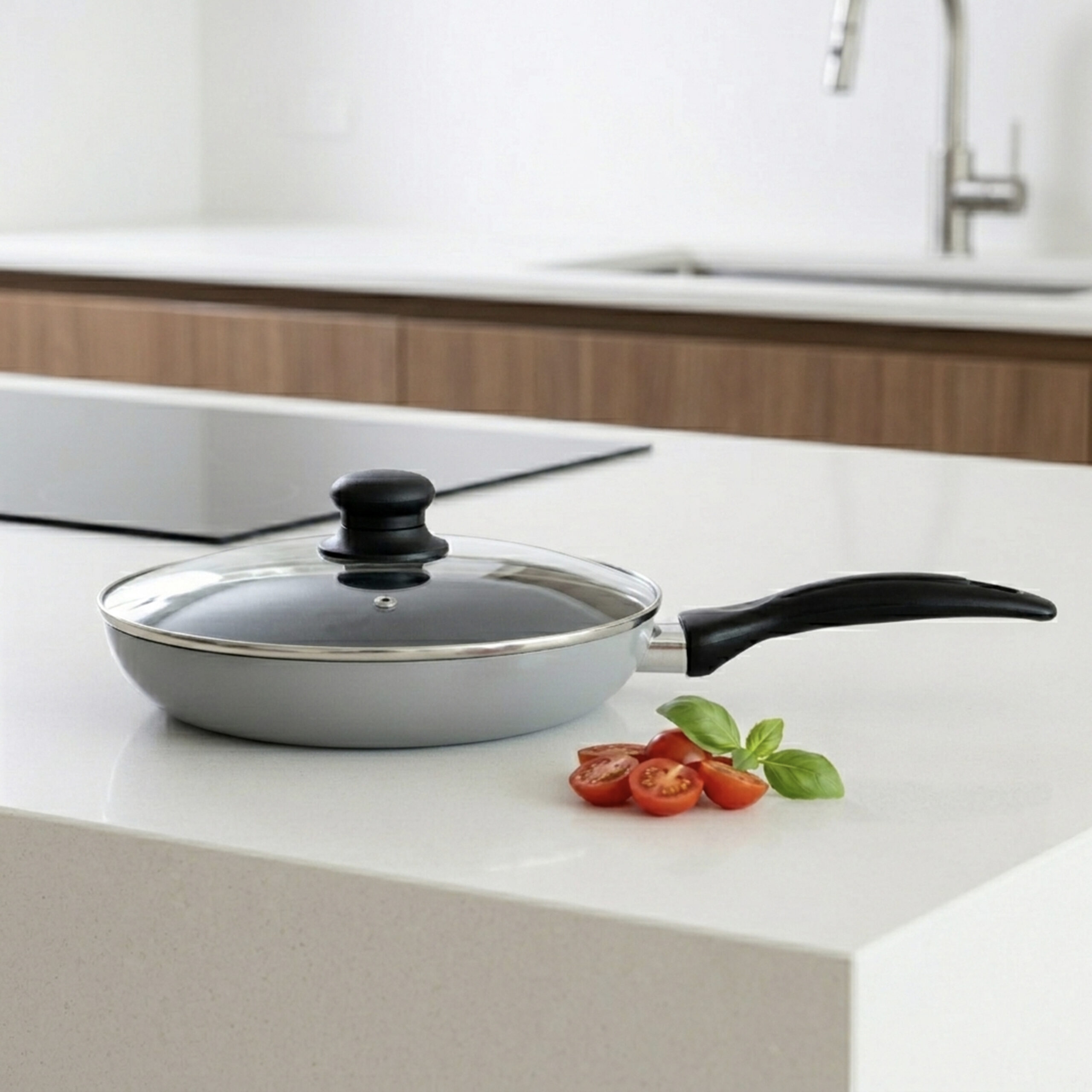 Wilson Non Stick Fry Pan with Glass Lid 20cm, Grey, Aluminium Cooking Pan, Induction & Gas Compatible, Scratch Resistant Coating, Cool Touch Handle, Easy Clean Kitchen Cookware - Image 5