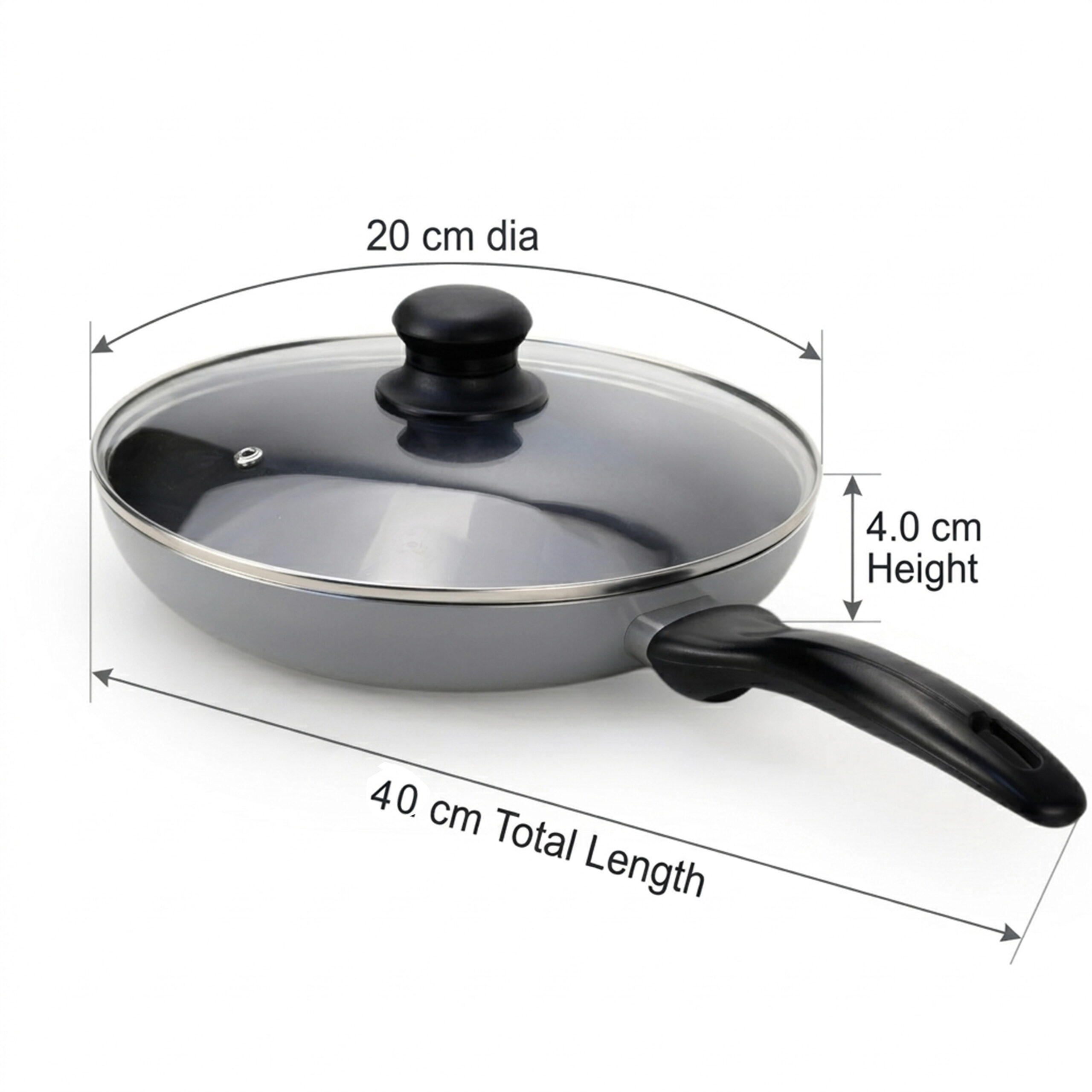 Wilson Non Stick Fry Pan with Glass Lid 20cm, Grey, Aluminium Cooking Pan, Induction & Gas Compatible, Scratch Resistant Coating, Cool Touch Handle, Easy Clean Kitchen Cookware - Image 3