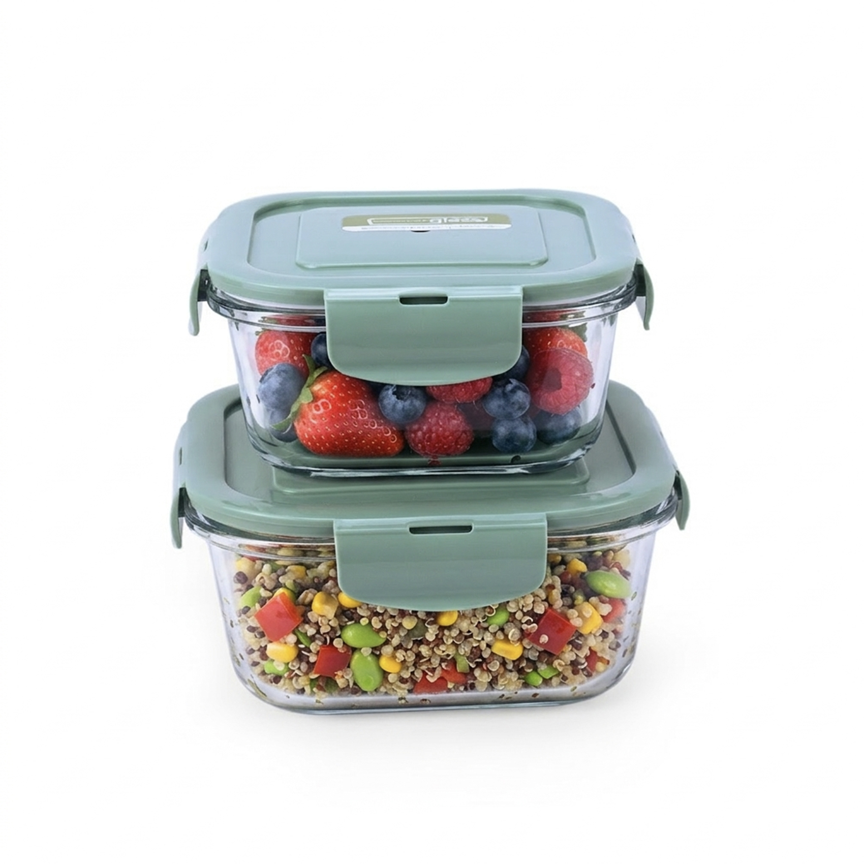 Mondex 2PCS Borosilicate Glass Food Saver Set 500ml & 800ml Glass Food Storage Containers with Airtight Plastic Lids & Silicone Seals - Leakproof Meal Prep Containers, Lunchbox Set