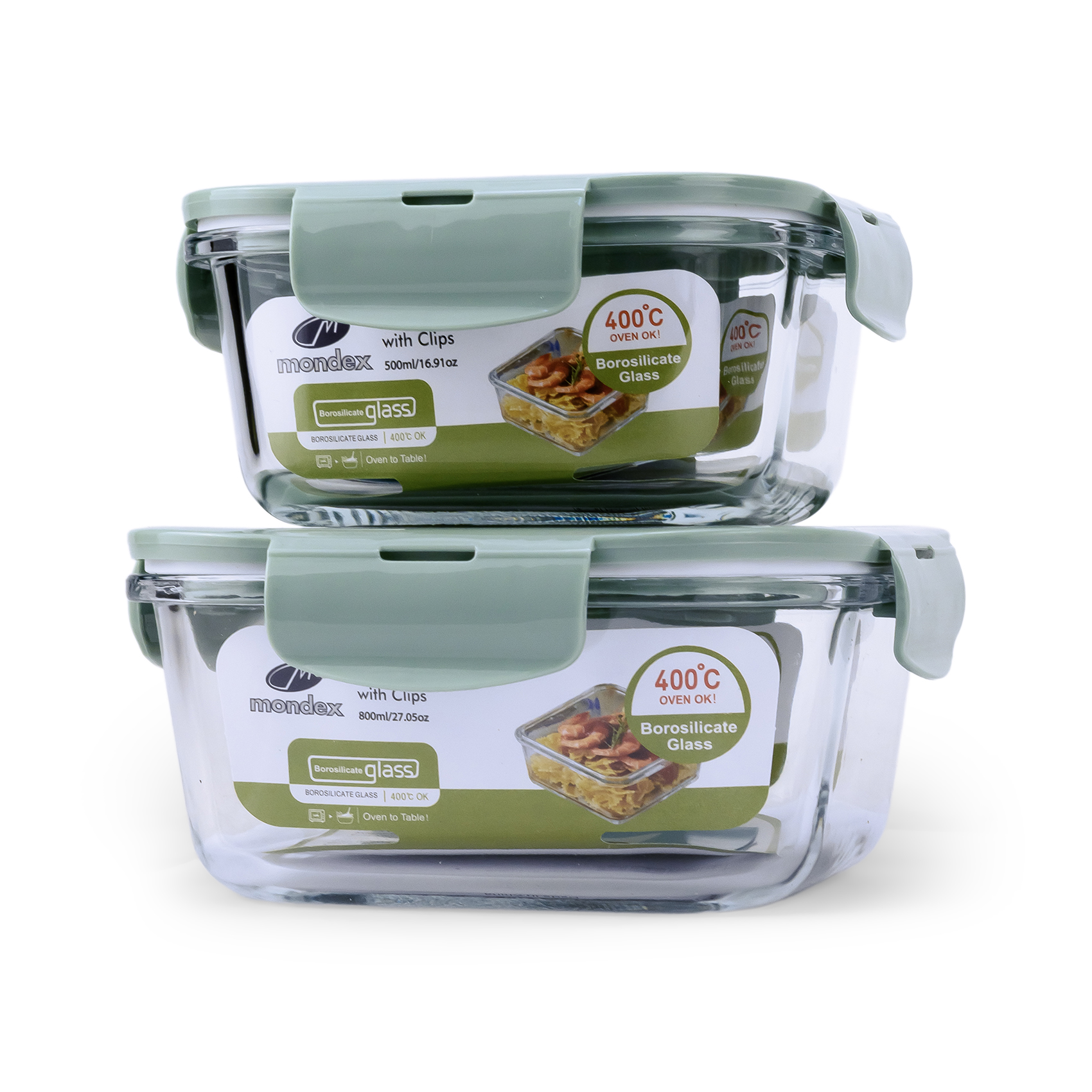 Mondex 2PCS Borosilicate Glass Food Saver Set 500ml & 800ml Glass Food Storage Containers with Airtight Plastic Lids & Silicone Seals - Leakproof Meal Prep Containers, Lunchbox Set - Image 2