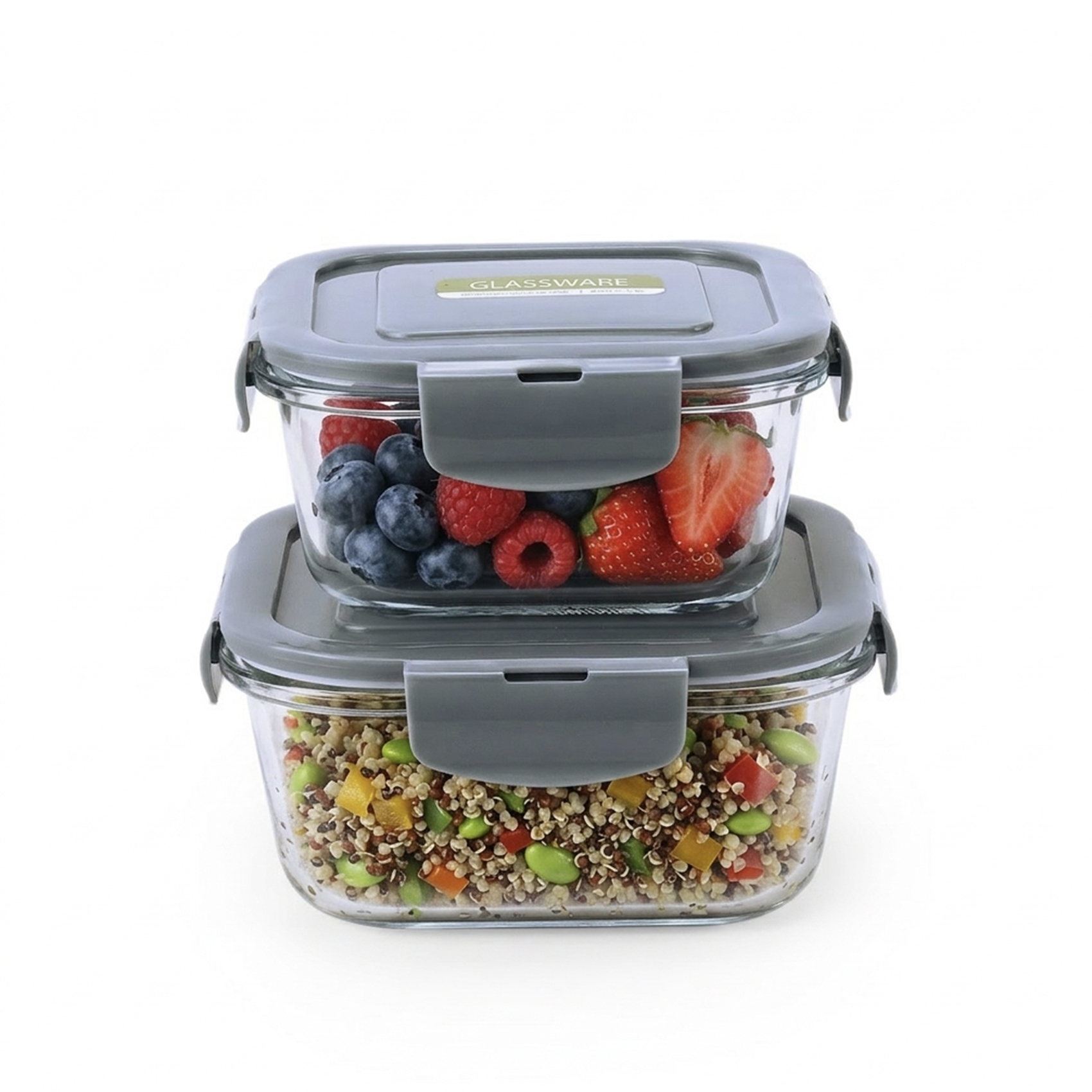 Mondex 2PCS Borosilicate Glass Food Saver Set 500ml & 800ml Glass Food Storage Containers with Airtight Plastic Lids & Silicone Seals - Leakproof Meal Prep Containers, Lunchbox Set