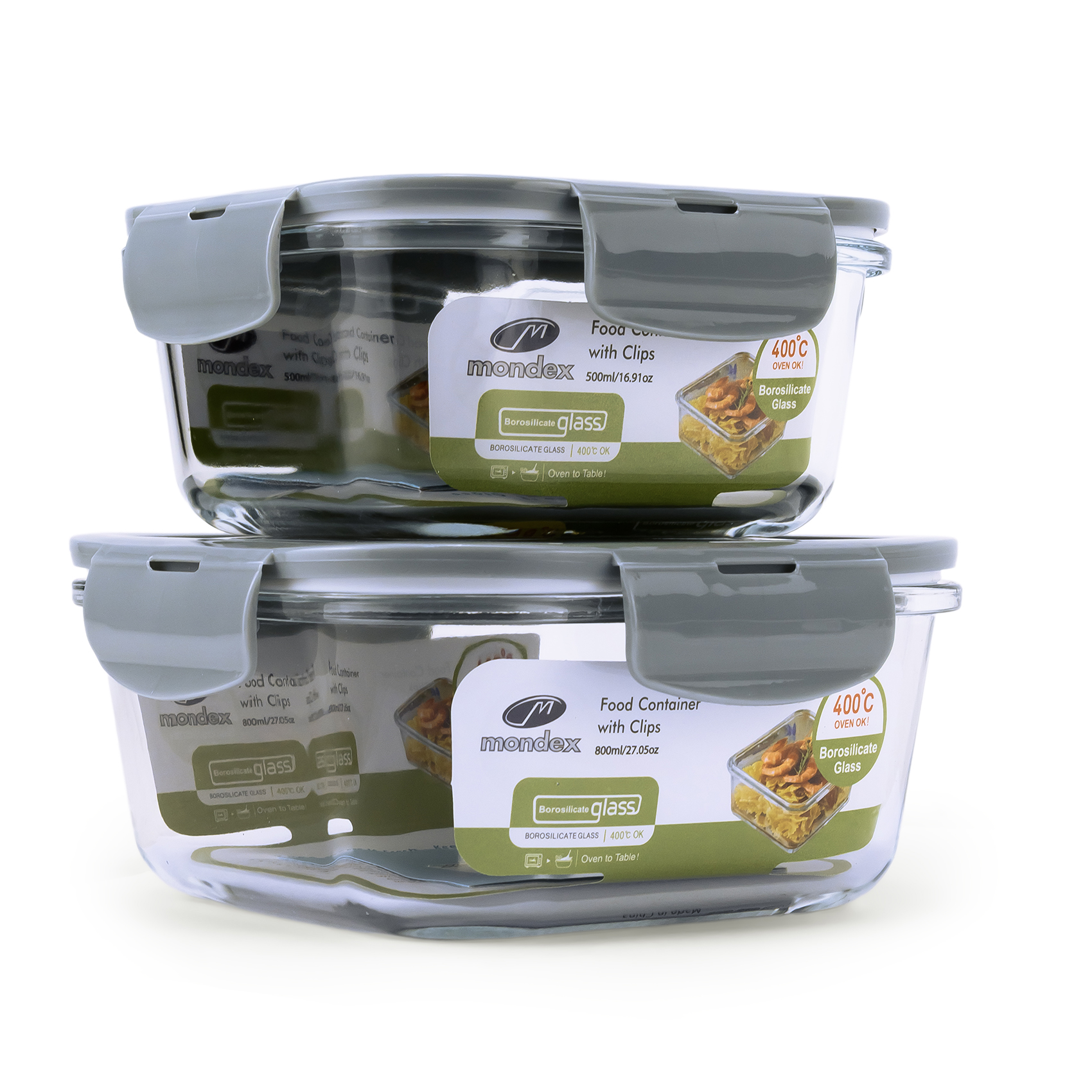 Mondex 2PCS Borosilicate Glass Food Saver Set 500ml & 800ml Glass Food Storage Containers with Airtight Plastic Lids & Silicone Seals - Leakproof Meal Prep Containers, Lunchbox Set - Image 2