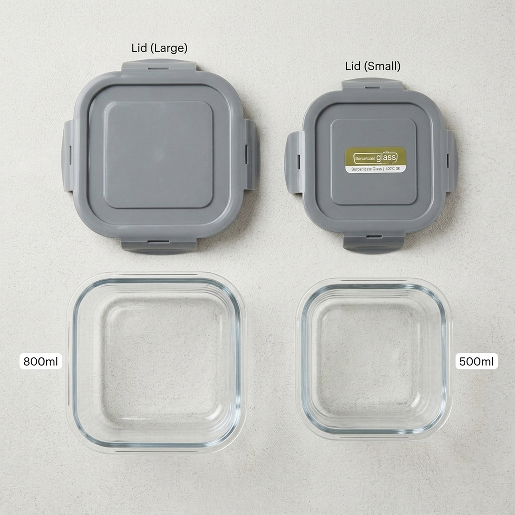 Mondex 2PCS Borosilicate Glass Food Saver Set 500ml & 800ml Glass Food Storage Containers with Airtight Plastic Lids & Silicone Seals - Leakproof Meal Prep Containers, Lunchbox Set - Image 5