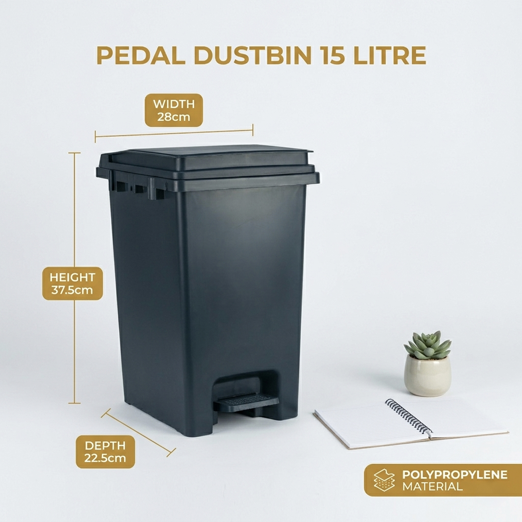 Geoplast Plastic Pedal Dustbin 15L with Lid, Foot Operated Trash Can, Durable Compact Waste Bin for Kitchen, Bathroom & Office, Hygienic Odor Control Garbage Bin - Image 5