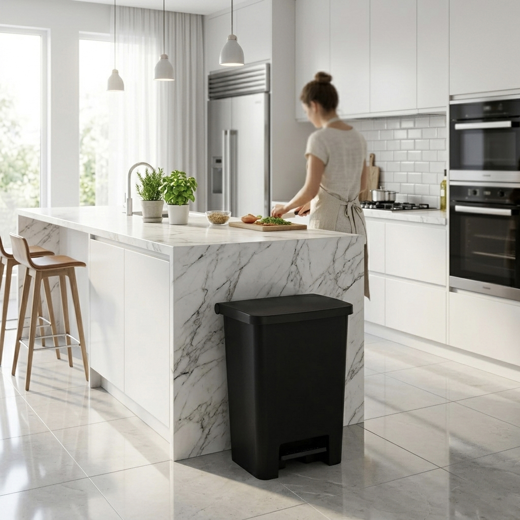 Geoplast Pedal Dustbin 50L Plastic with Lid, Large Foot Operated Garbage Bin, Heavy Duty Waste Dustbin for Kitchen, Office & Commercial Use, Hygienic Odor Control Trash Can - Image 2