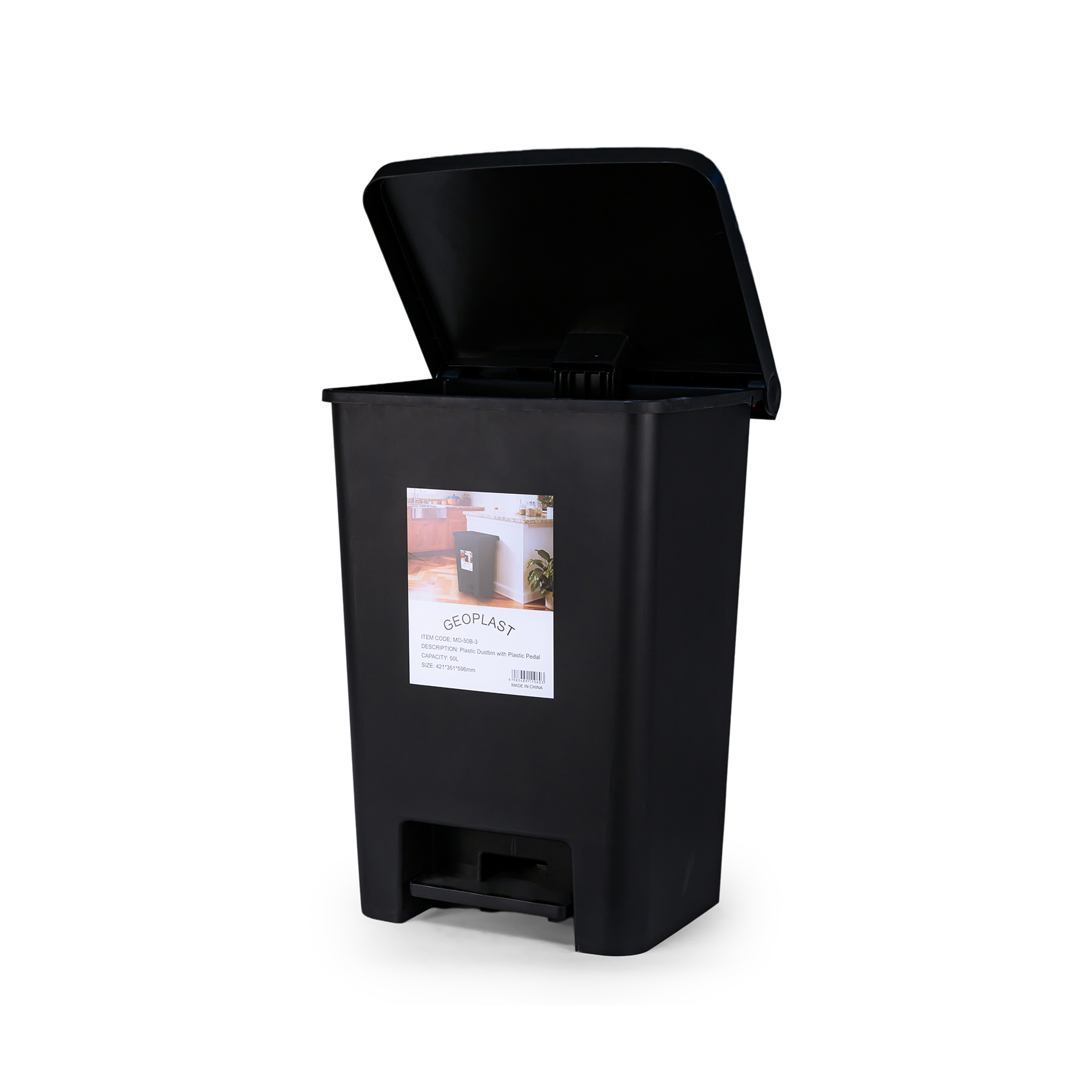Geoplast Pedal Dustbin 50L Plastic with Lid, Large Foot Operated Garbage Bin, Heavy Duty Waste Dustbin for Kitchen, Office & Commercial Use, Hygienic Odor Control Trash Can