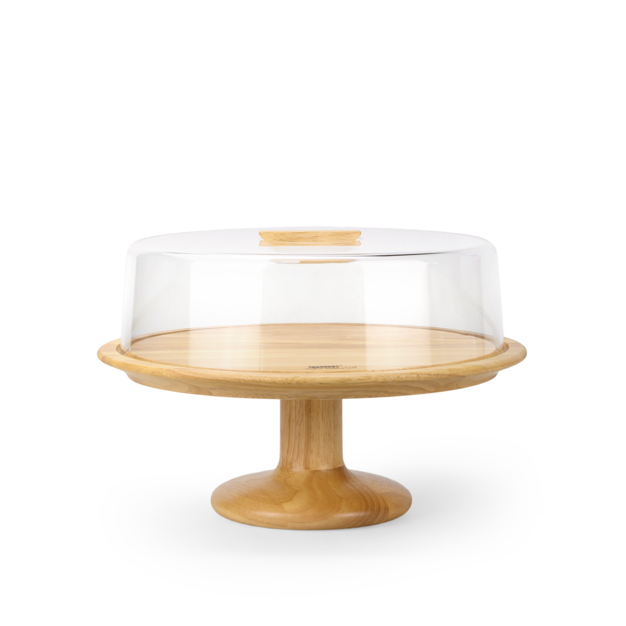 Billi Rubberwood Cake Dome with Glass Lid, 32.5cm Large Cake Stand, Wooden Dessert Display Stand, Round Cake Holder for Bakery, Parties, Kitchen & Serving