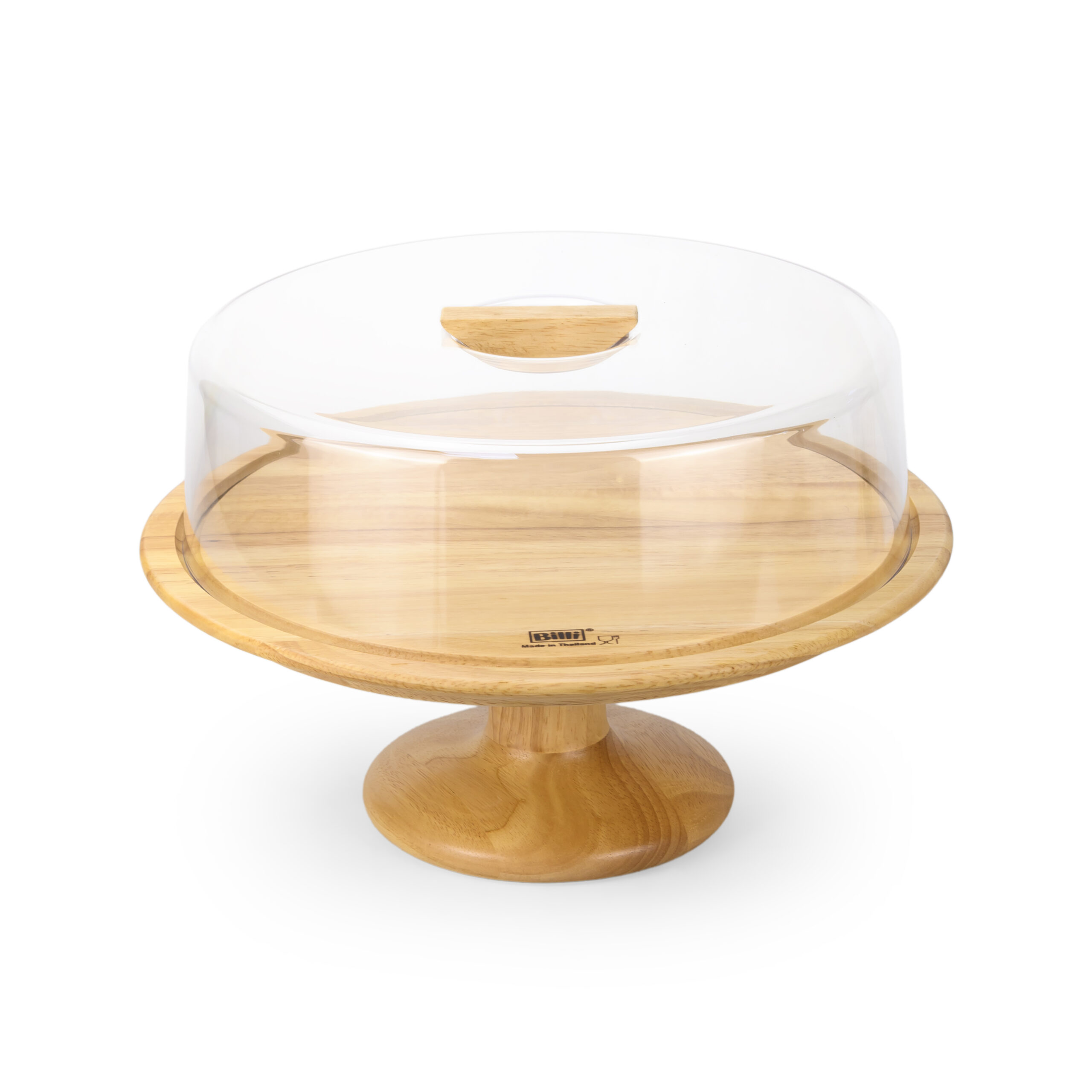 Billi Rubberwood Cake Dome with Glass Lid, 32.5cm Large Cake Stand, Wooden Dessert Display Stand, Round Cake Holder for Bakery, Parties, Kitchen & Serving - Image 2
