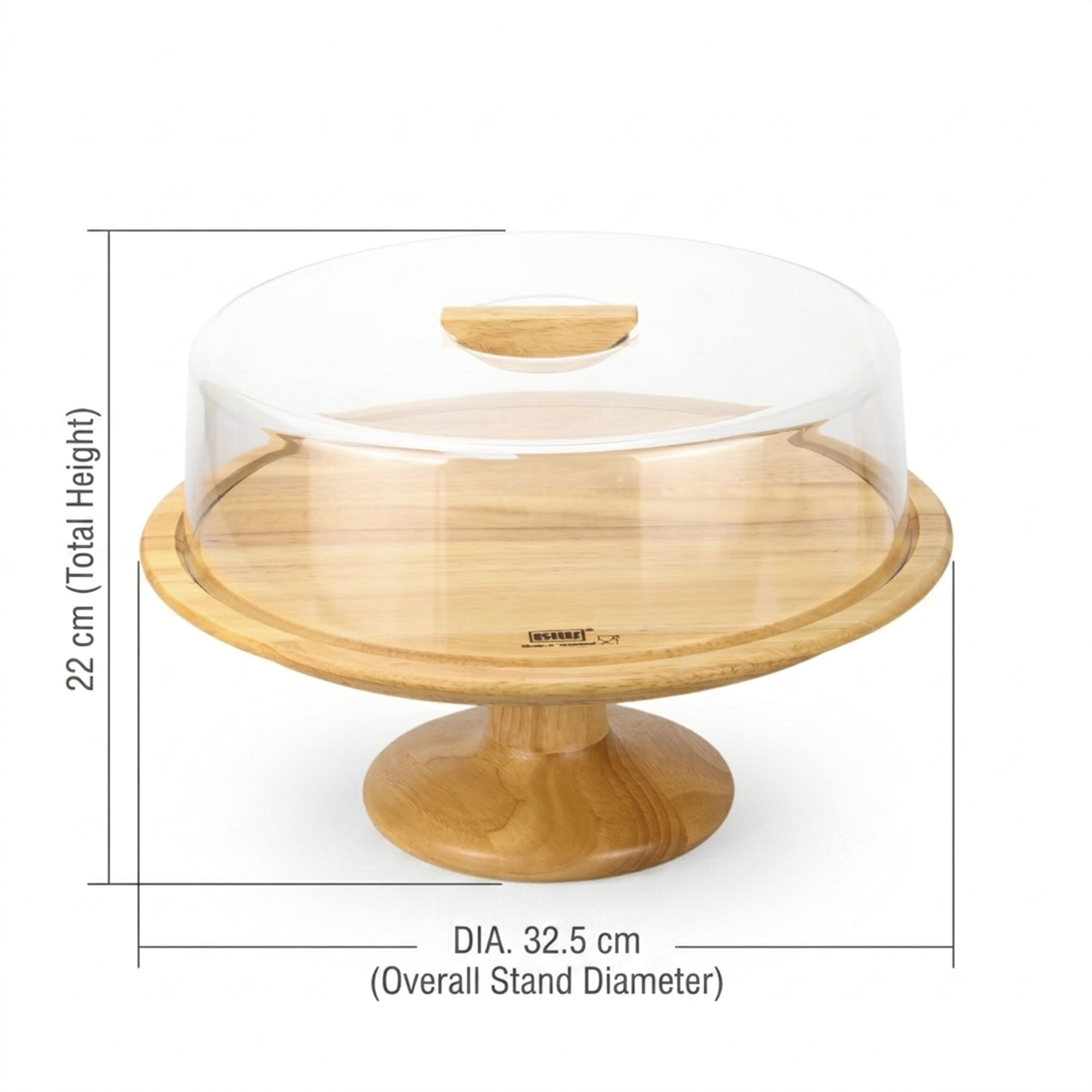 Billi Rubberwood Cake Dome with Glass Lid, 32.5cm Large Cake Stand, Wooden Dessert Display Stand, Round Cake Holder for Bakery, Parties, Kitchen & Serving - Image 3